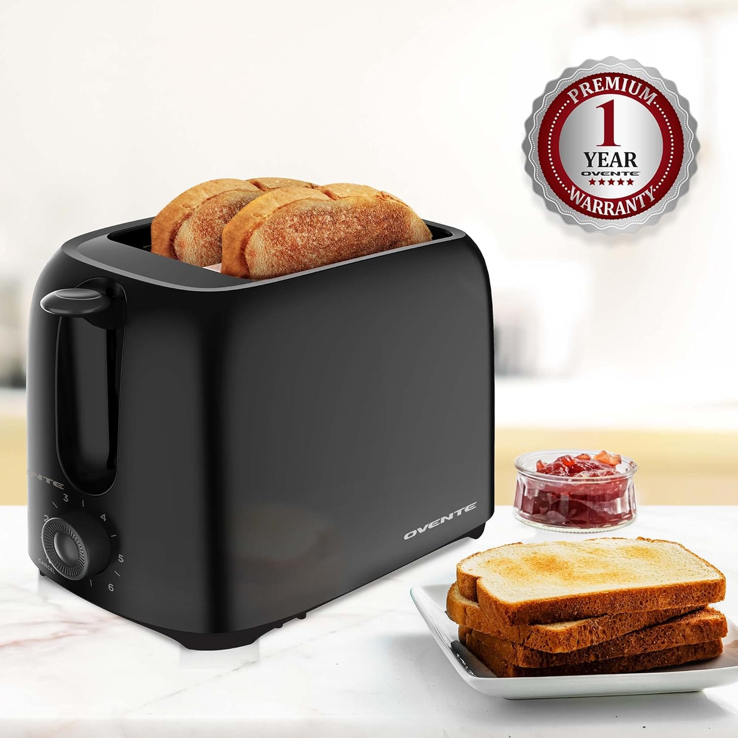 OVENTE Electric 2 Slice Toaster Machine with 6-Shade Toast Settings, 700W Power, Removable Crumb Tray and Compact Design Perfect for Toasting Bread, Bagels, Waffles and Puff Pastry, Black TP2210B - Image 9