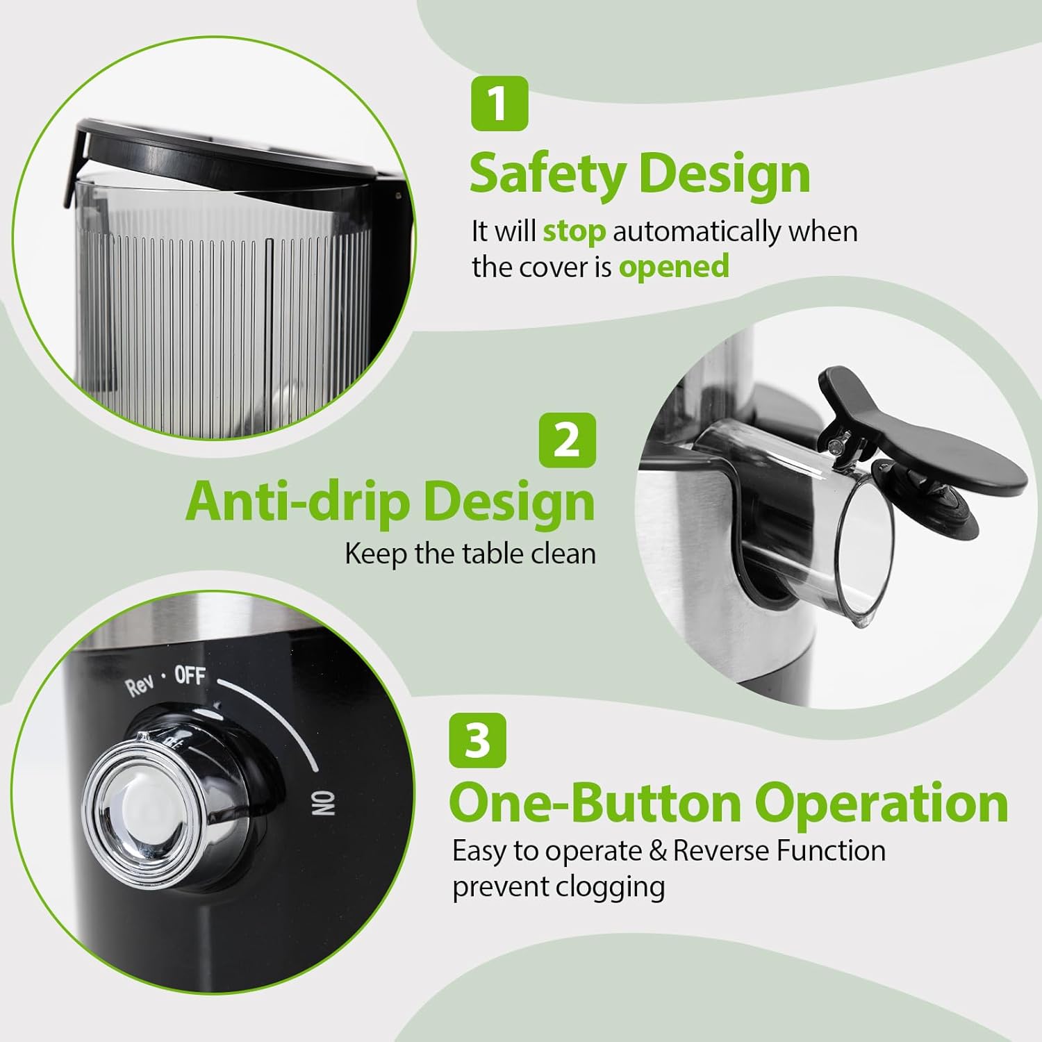 Juicer Machines, Aeitto Cold Press Juicer with 4.9" Large Feed Chute, Masticating Juicer Fits Whole Vegetables and Fruits, Slow Juicer Self Feeding, Easy to Clean, High Juice Yield, Black - Image 5