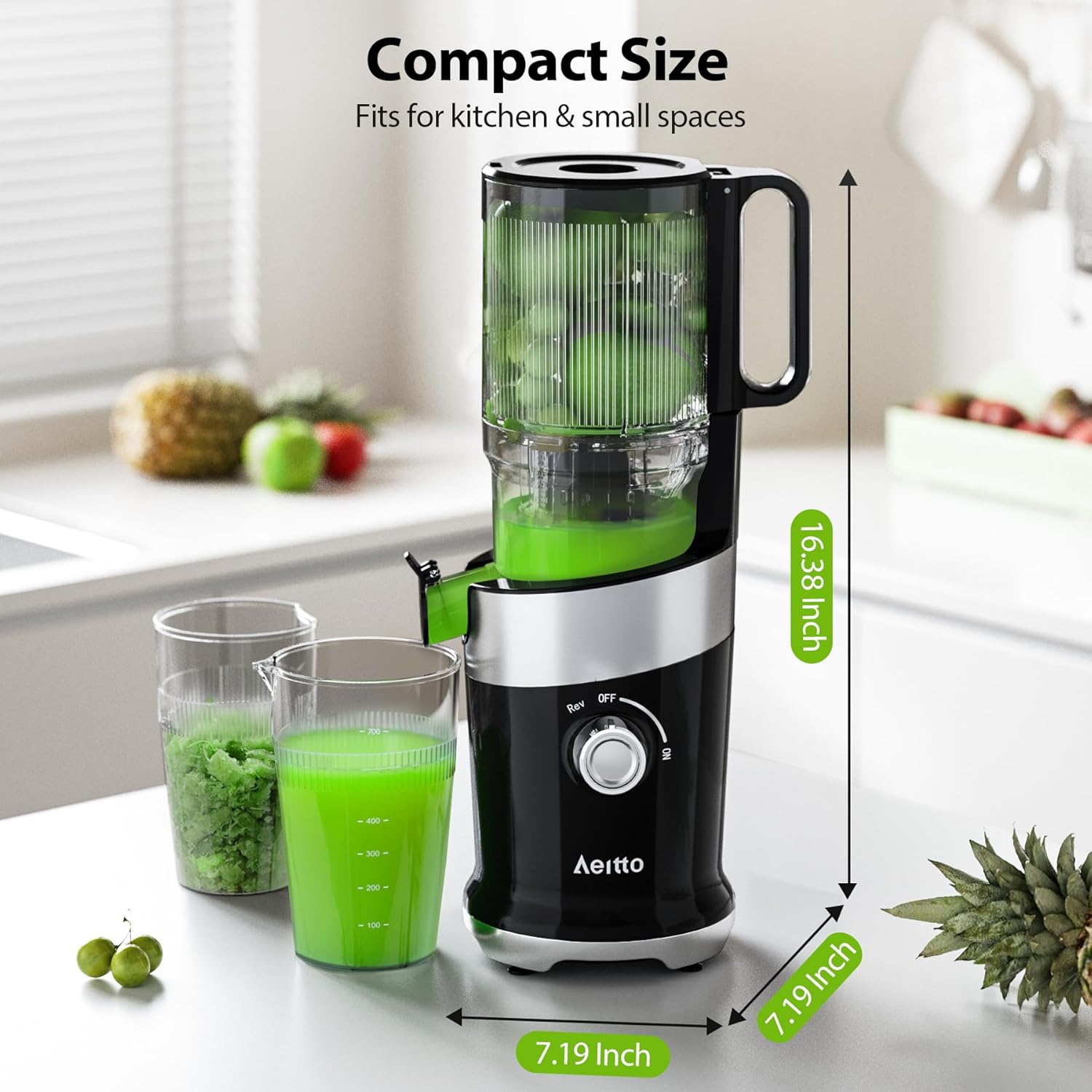 Juicer Machines, Aeitto Cold Press Juicer with 4.9" Large Feed Chute, Masticating Juicer Fits Whole Vegetables and Fruits, Slow Juicer Self Feeding, Easy to Clean, High Juice Yield, Black - Image 7