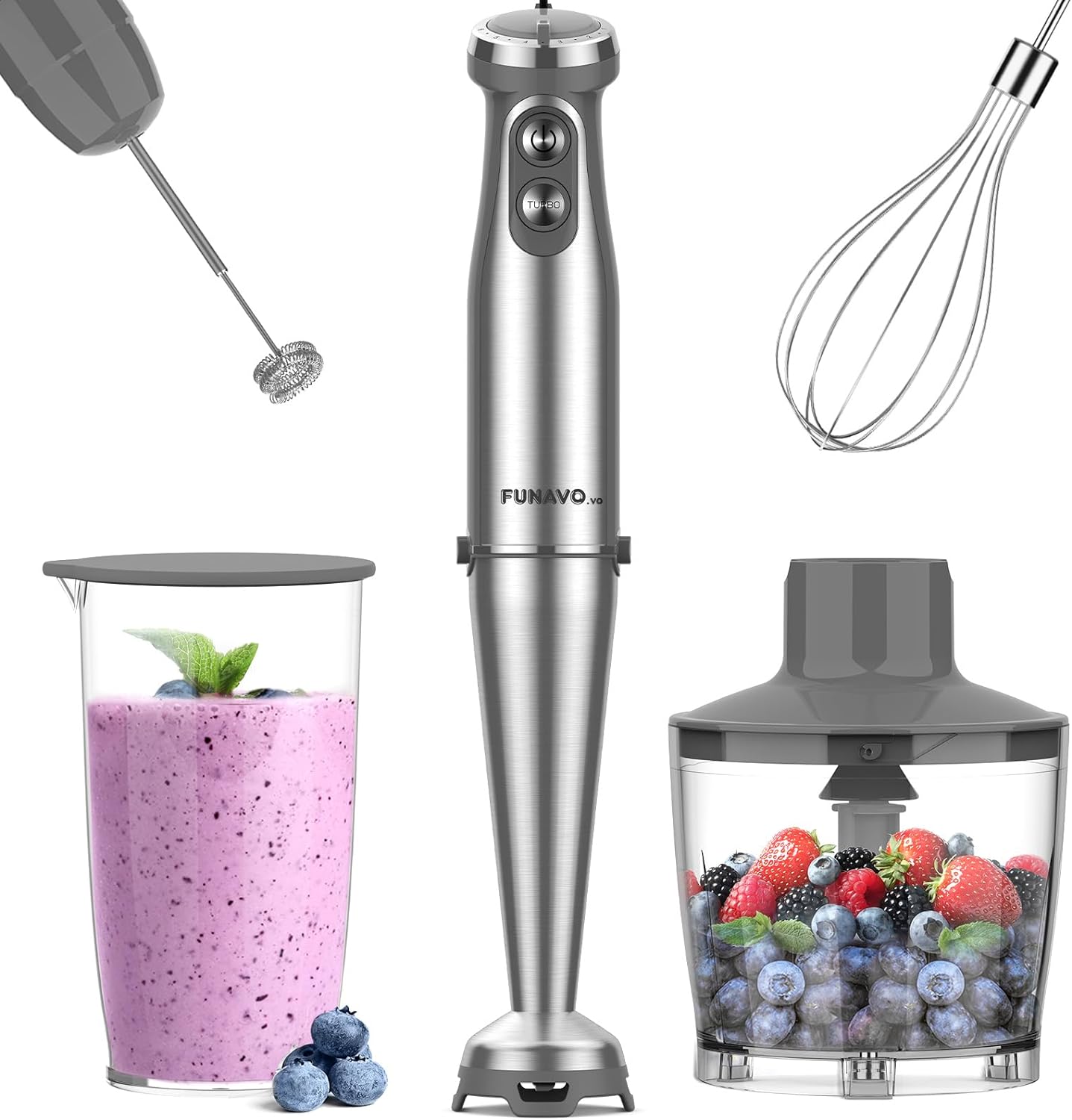 Immersion Blender, 1000W Anti-scratch 5-in-1 Hand Blender, Upgraded 12 Speed Stainless Steel Blade Stick Blender with Turbo Mode, 20oz Beaker, 17oz Chopping Bowl, Whisk, BPA-Free - Image 2