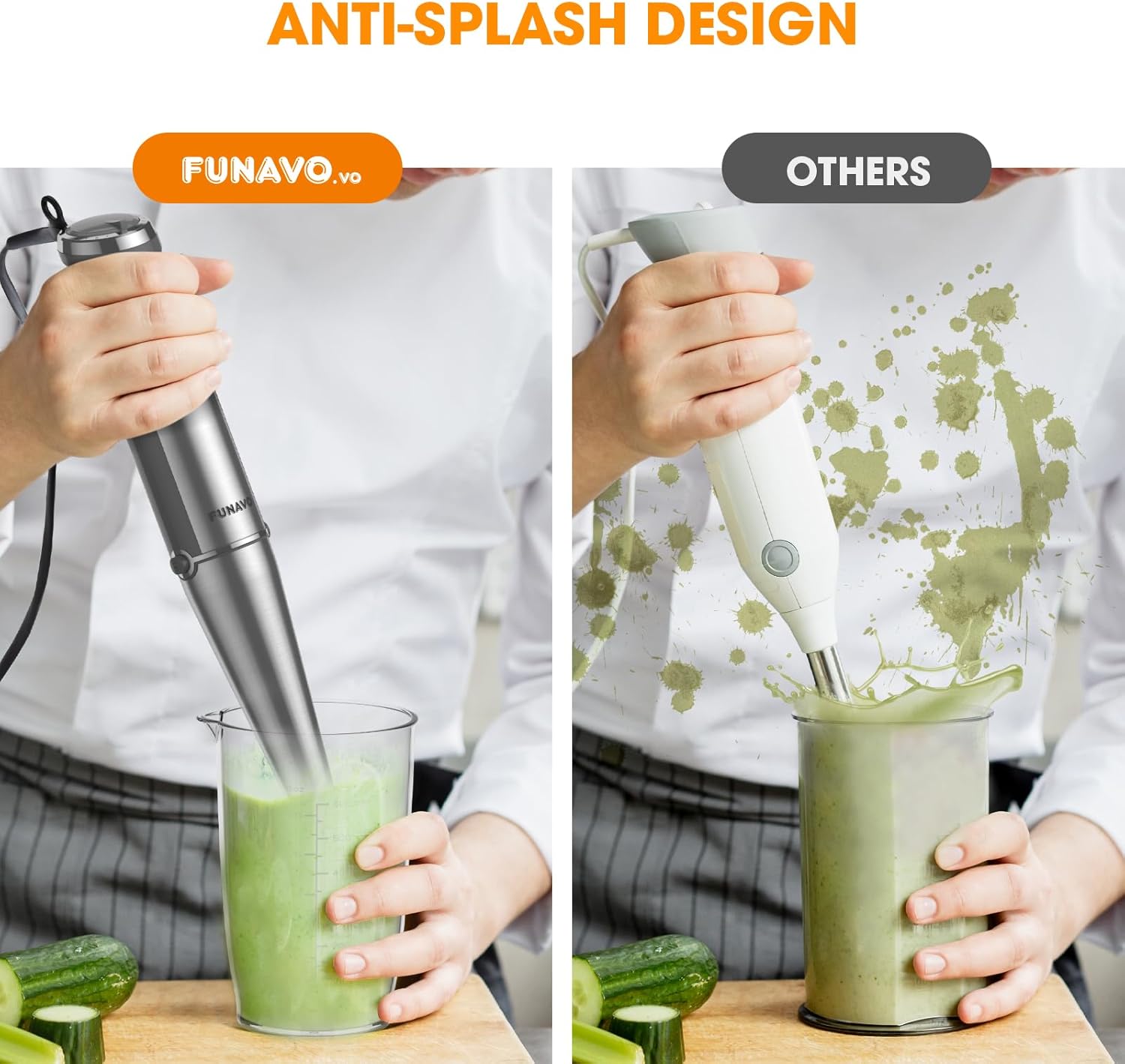 Immersion Blender, 1000W Anti-scratch 5-in-1 Hand Blender, Upgraded 12 Speed Stainless Steel Blade Stick Blender with Turbo Mode, 20oz Beaker, 17oz Chopping Bowl, Whisk, BPA-Free - Image 9