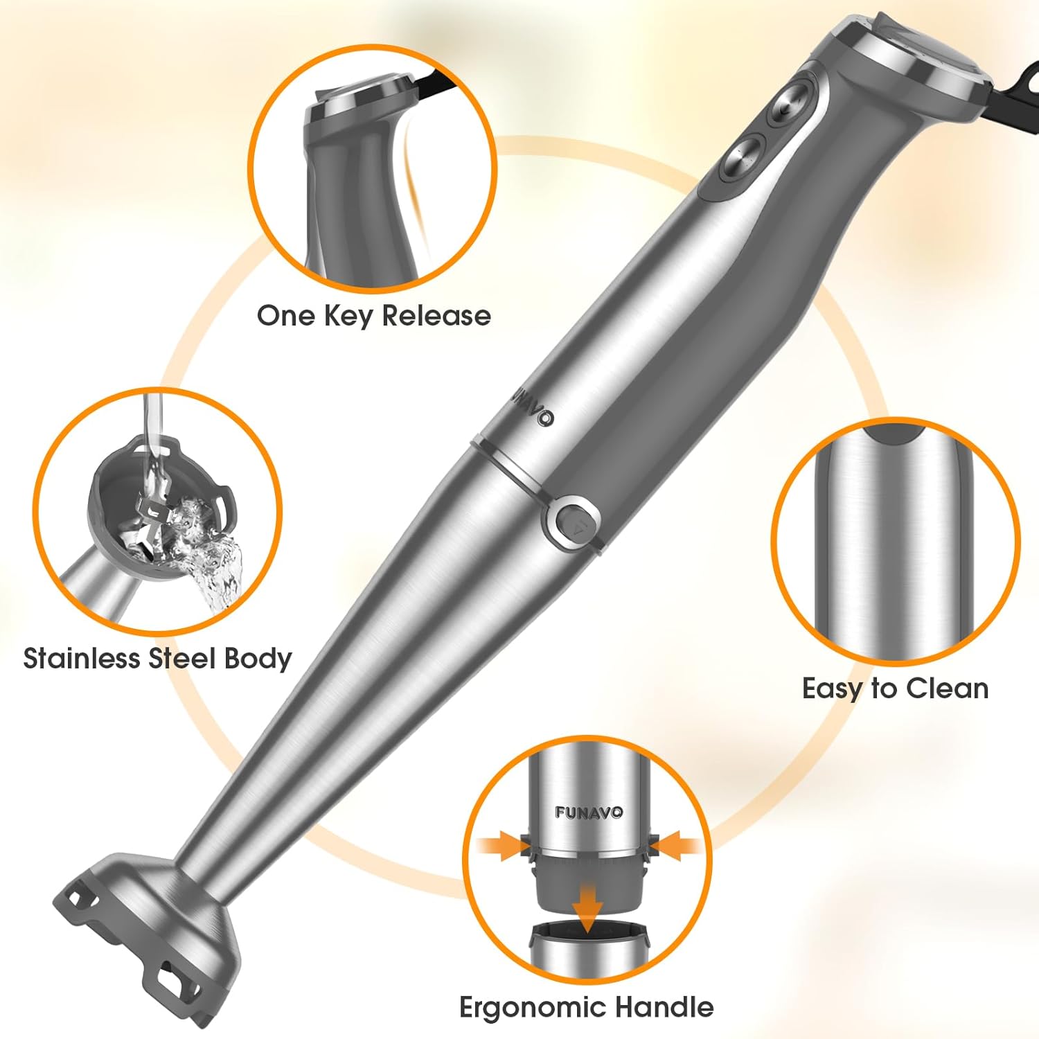 Immersion Blender, 1000W Anti-scratch 5-in-1 Hand Blender, Upgraded 12 Speed Stainless Steel Blade Stick Blender with Turbo Mode, 20oz Beaker, 17oz Chopping Bowl, Whisk, BPA-Free - Image 10