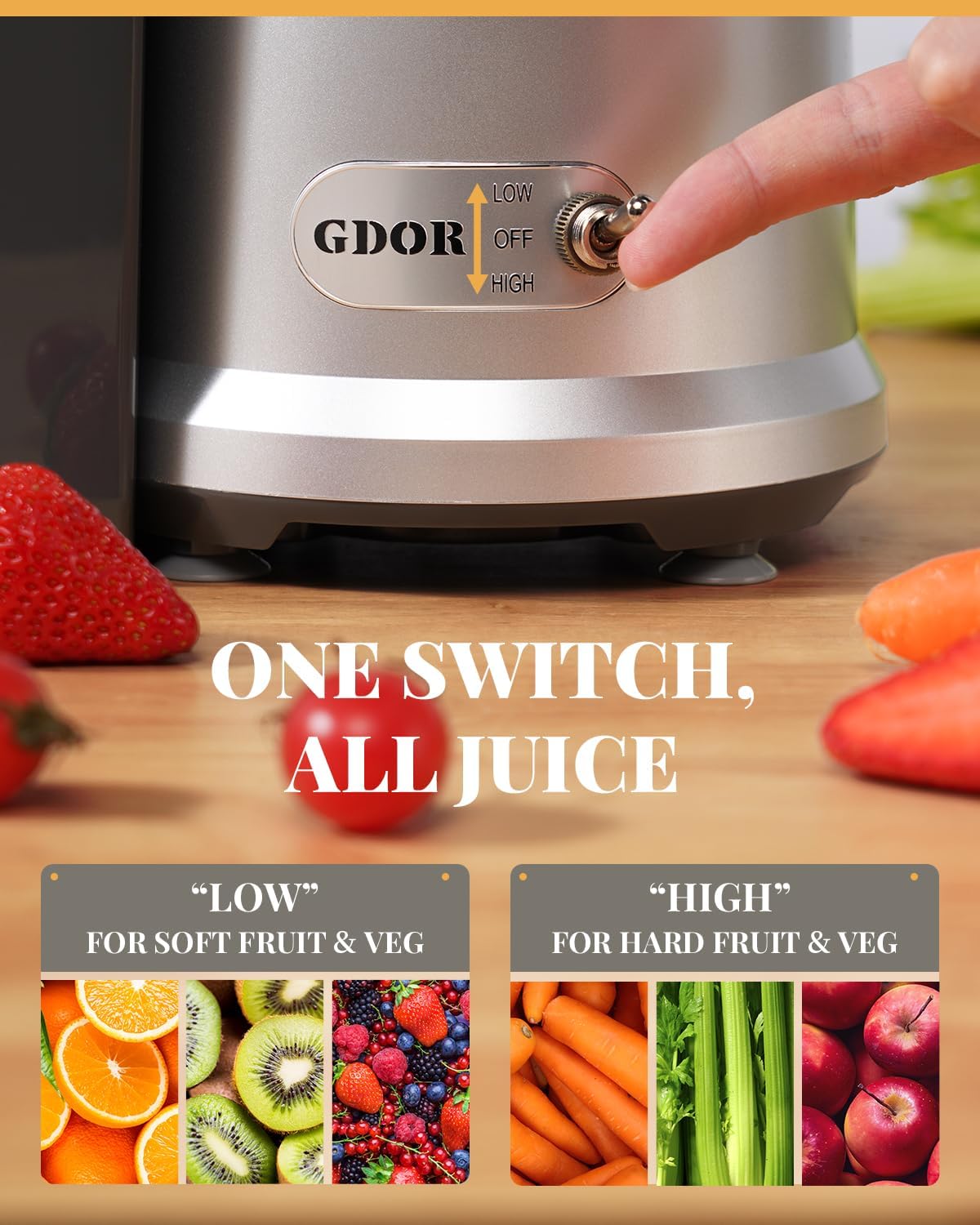 GDOR 1200W Juicer with Larger 3.2" Feed Chute, Titanium Enhanced Cutting System, Centrifugal Juice Extractor Maker with Heavy Duty Full Copper Motor, Dual Speeds, BPA-Free, Silver - Image 4