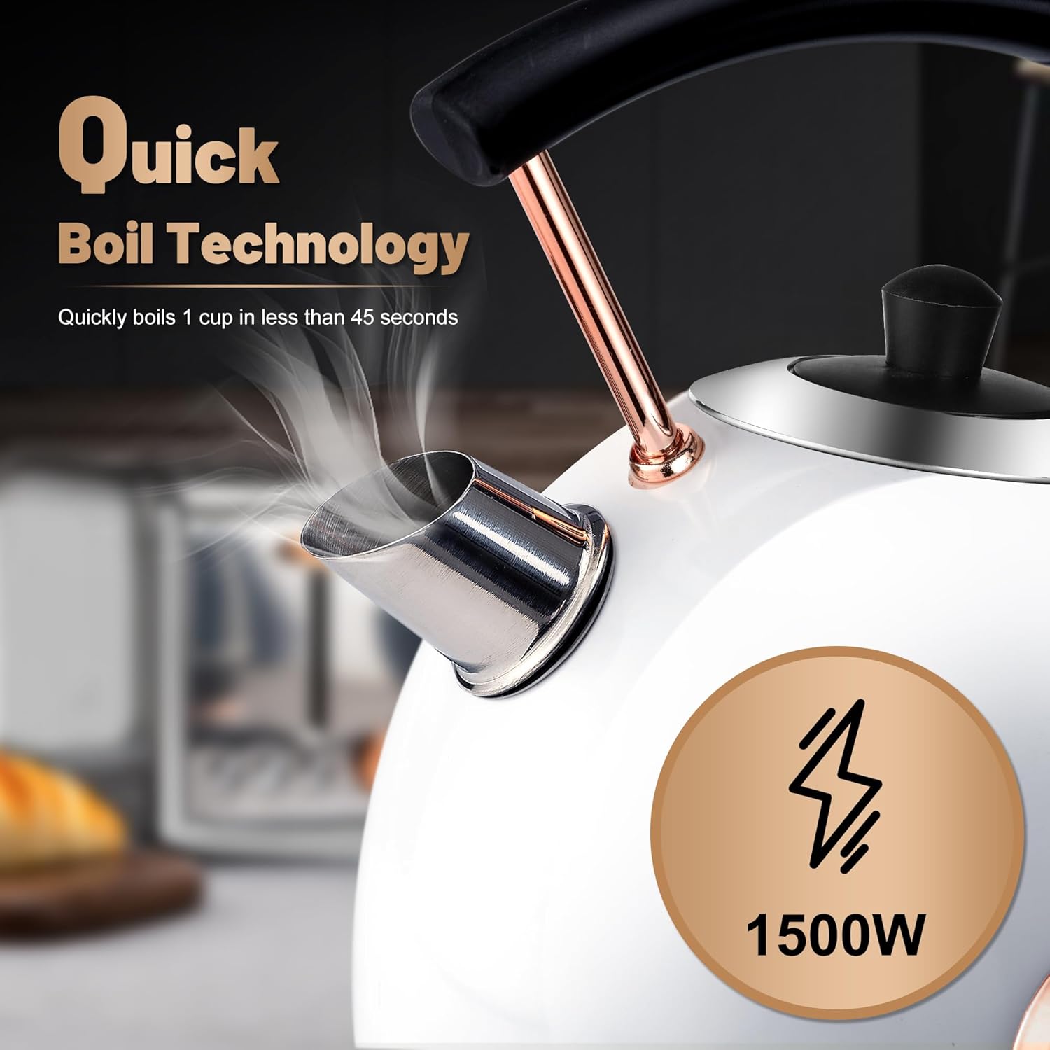 Pukomc Retro Electric Kettle Stainless Steel 1.7L Tea Kettle, Hot Water Boiler with Temperature Gauge, Led Light, Fast Boiling, Auto Shut-Off&Boil-Dry Protection (White) - Image 5