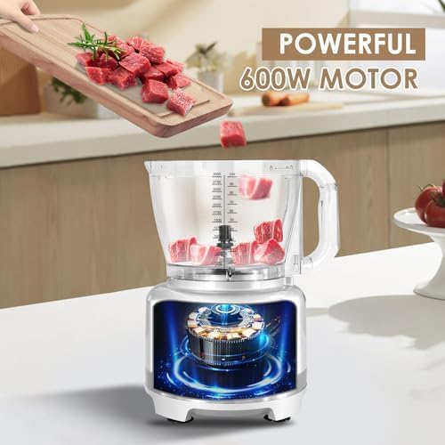 Homtone 16 Cup Food Processor, French-Fry-Cutter Food Processors, 9 Functions 7 Blades for Shredding, Slicing, Doughing, Emulsfying and Meat Vegetable Chopping for Home Use, 3 Speeds, 600W, Sliver - Image 5