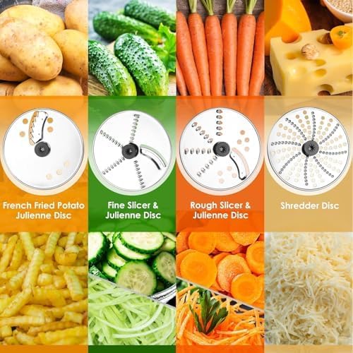 Homtone 16 Cup Food Processor, French-Fry-Cutter Food Processors, 9 Functions 7 Blades for Shredding, Slicing, Doughing, Emulsfying and Meat Vegetable Chopping for Home Use, 3 Speeds, 600W, Sliver - Image 6