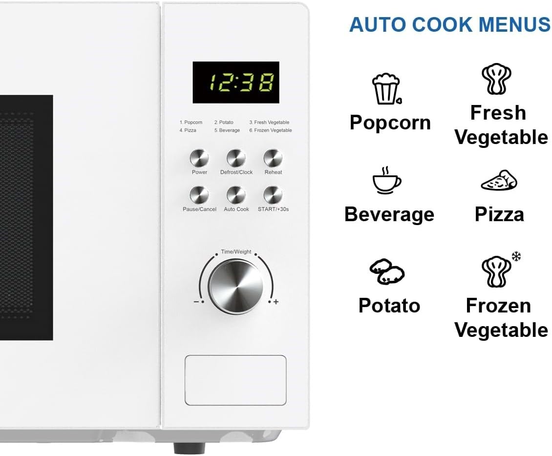 Emerson MW1101W Microwave Oven with Timer & LED Display 1000W, 10 Power Levels, 6 Pre-Programmed Settings, Removable Glass Turntable with Child Safe Lock, 1.1 Cu. Ft, White - Image 6