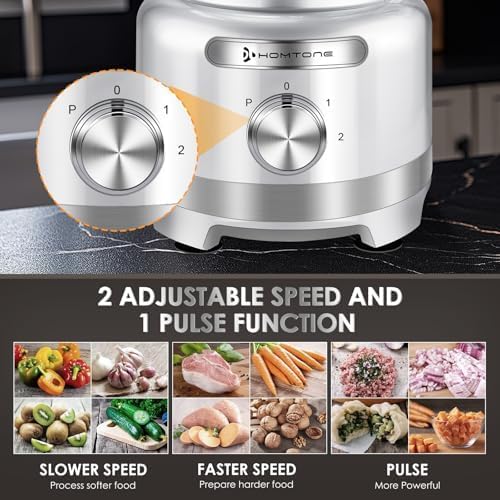 Homtone 16 Cup Food Processor, French-Fry-Cutter Food Processors, 9 Functions 7 Blades for Shredding, Slicing, Doughing, Emulsfying and Meat Vegetable Chopping for Home Use, 3 Speeds, 600W, Sliver - Image 9