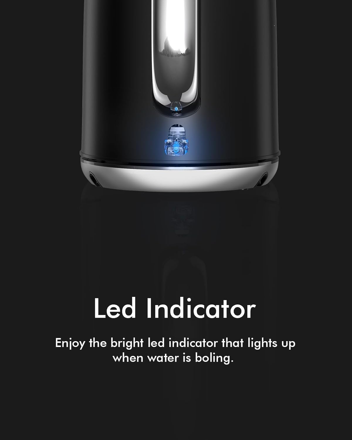 Boiling Water Electric Tea Kettle, Wide Open Lid Stainless Steel Water Cooker, 1500W / 1.7L Coffee/Tea Brewing, Auto Shut Off and Boil Dry Protection, Cordless Rotating Base and LED Indicator, Black - Image 6