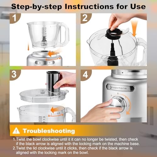 Homtone 16 Cup Food Processor, French-Fry-Cutter Food Processors, 9 Functions 7 Blades for Shredding, Slicing, Doughing, Emulsfying and Meat Vegetable Chopping for Home Use, 3 Speeds, 600W, Sliver - Image 3