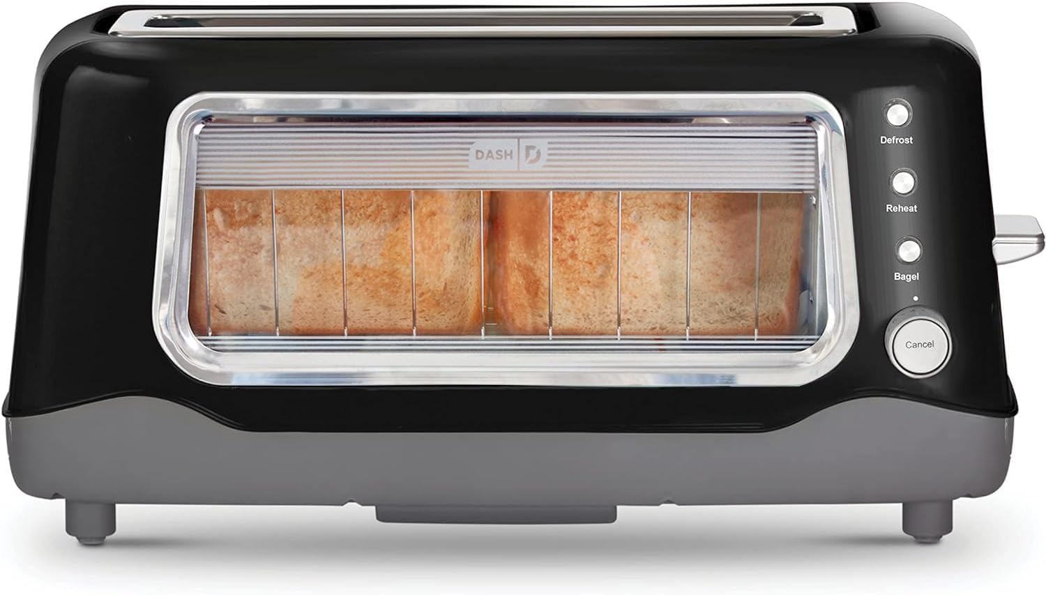 DASH Clear View Toaster - Compact Design with 7 Browning Levels & Clear-View Window, Extra-Wide Slot Large Toaster, 1-Touch Defrost, Reheat & Bagel Functions - Easy Clean Up Crumb Tray (Black) - Image 2