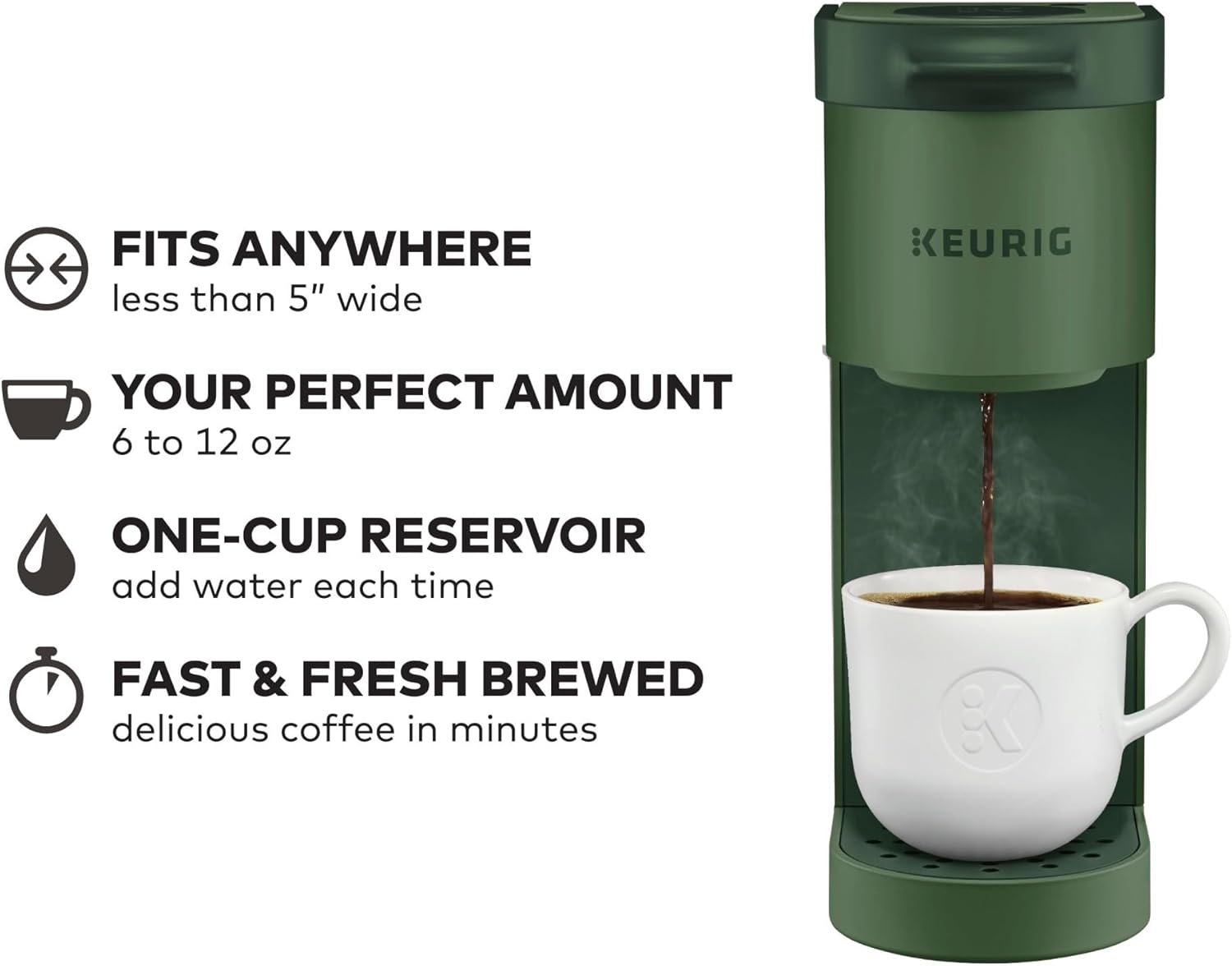 Keurig K-Mini Single Serve K-Cup Pod Coffee Maker, 6 to 12oz Brew size, with Cord Storage, Perfect for Small Spaces, Evergreen - Image 4