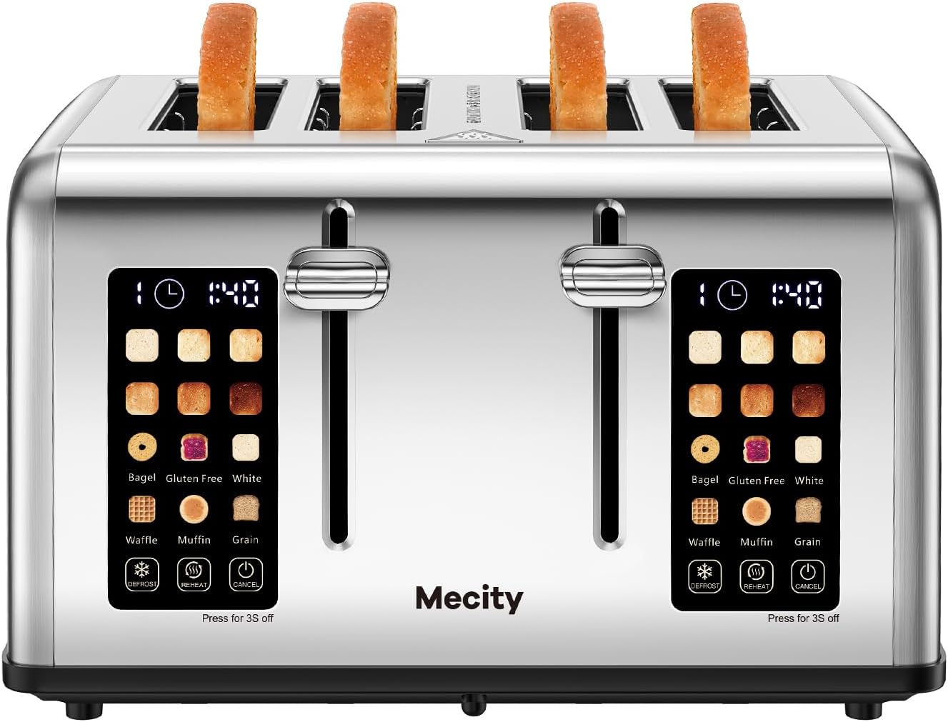 Mecity 4 Slice Toaster Touch Screen Control 4 Wide Slot, Stainless Steel Smart Bread Toaster for Bagel Muffin Waffle, Dual Control Pannel, Timer, Defrost, Reheat, 120V 1650W - Image 2