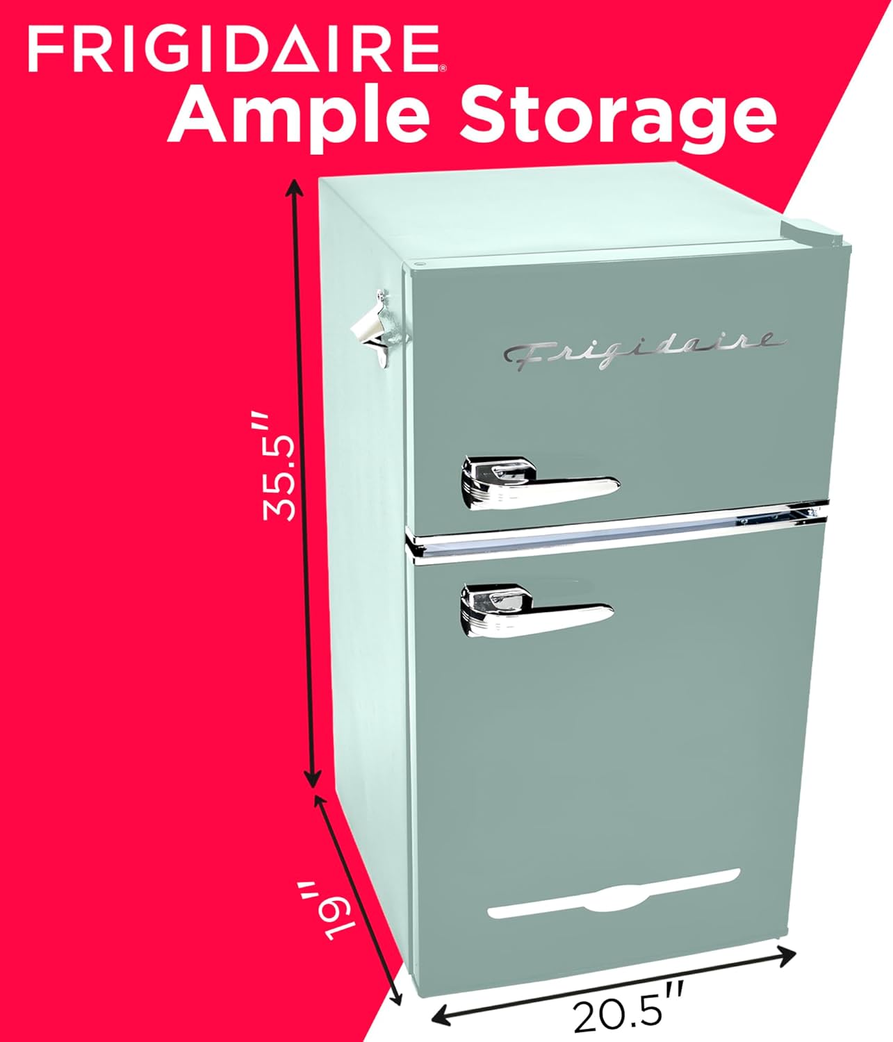 Frigidaire EFR840-MINT EFR840 Retro Mini Fridge with Freezer & Side Bottle Opener-Small 2 Door Refrigerator for Office Bar or College Dorm Room-3.2 Cu Ft – 19”"D x 20.5"W x 33.5"H (Mint) - Image 3