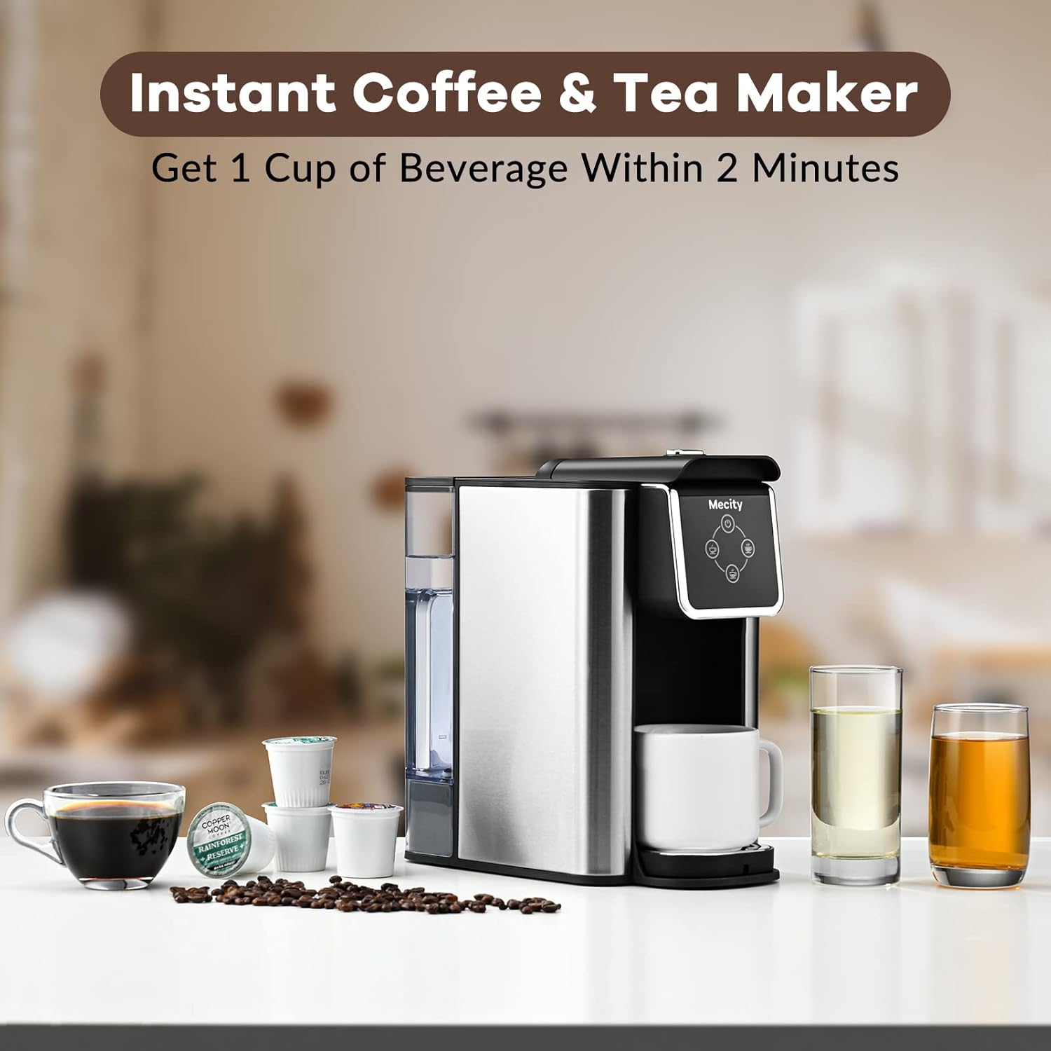 Mecity Coffee Maker 3 in 1 Single Serve Coffee Machine, Compatible with K cup Capsules, Instant Coffee Pot, Tea maker, 6,8,10 Oz Cup, Removable 50 Oz Water Reservoir, 120V 1150W - Image 3