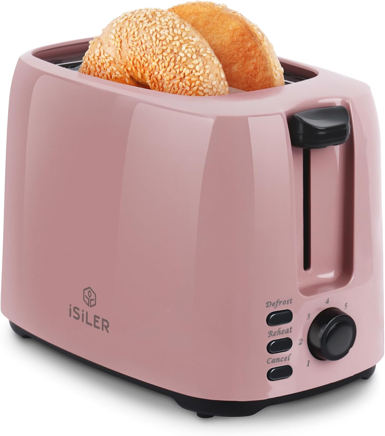 iSiLER 2 Slice Toaster, 1.3 Inches Wide Slot Bagel Toaster with 7 Shade Settings and Double Side Baking, Compact Bread Toaster with Removable Crumb Tray, Defrost Cancel Function Pink - Image 2