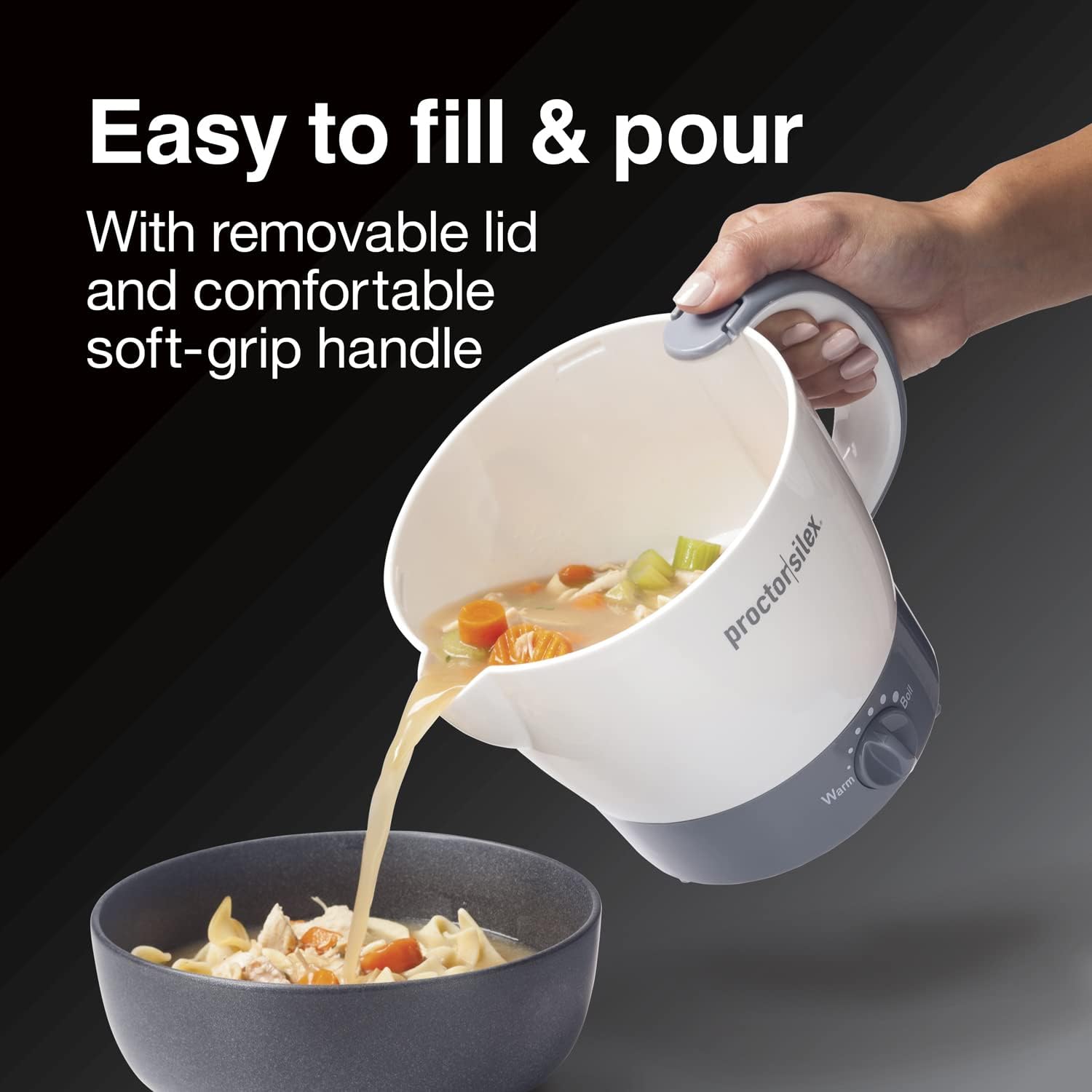 Proctor Silex 32oz Adjustable Temperature Hot Pot Electric Kettle for Tea, Boiling Water, Cooking Noodles and Soup, White - Image 7