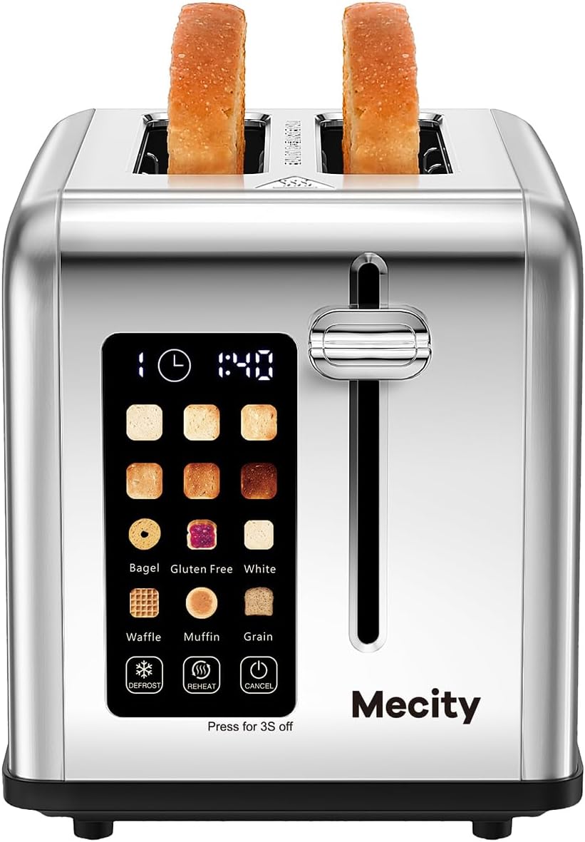 Mecity 2 Slice Toaster Touch Screen 1.5" Wide Slot, Stainless Steel Smart Bread Toaster for Bagel Muffin Waffle Gluten Free Breads, Timer, Defrost, Reheat, 120V 825W - Image 2
