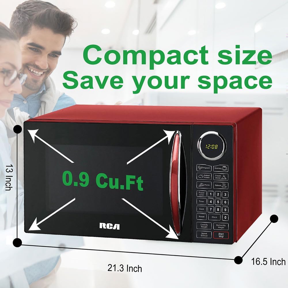 RCA RMW953-RED Microwave Oven, 900 Watts with 10 Power Levels, Red - Image 3