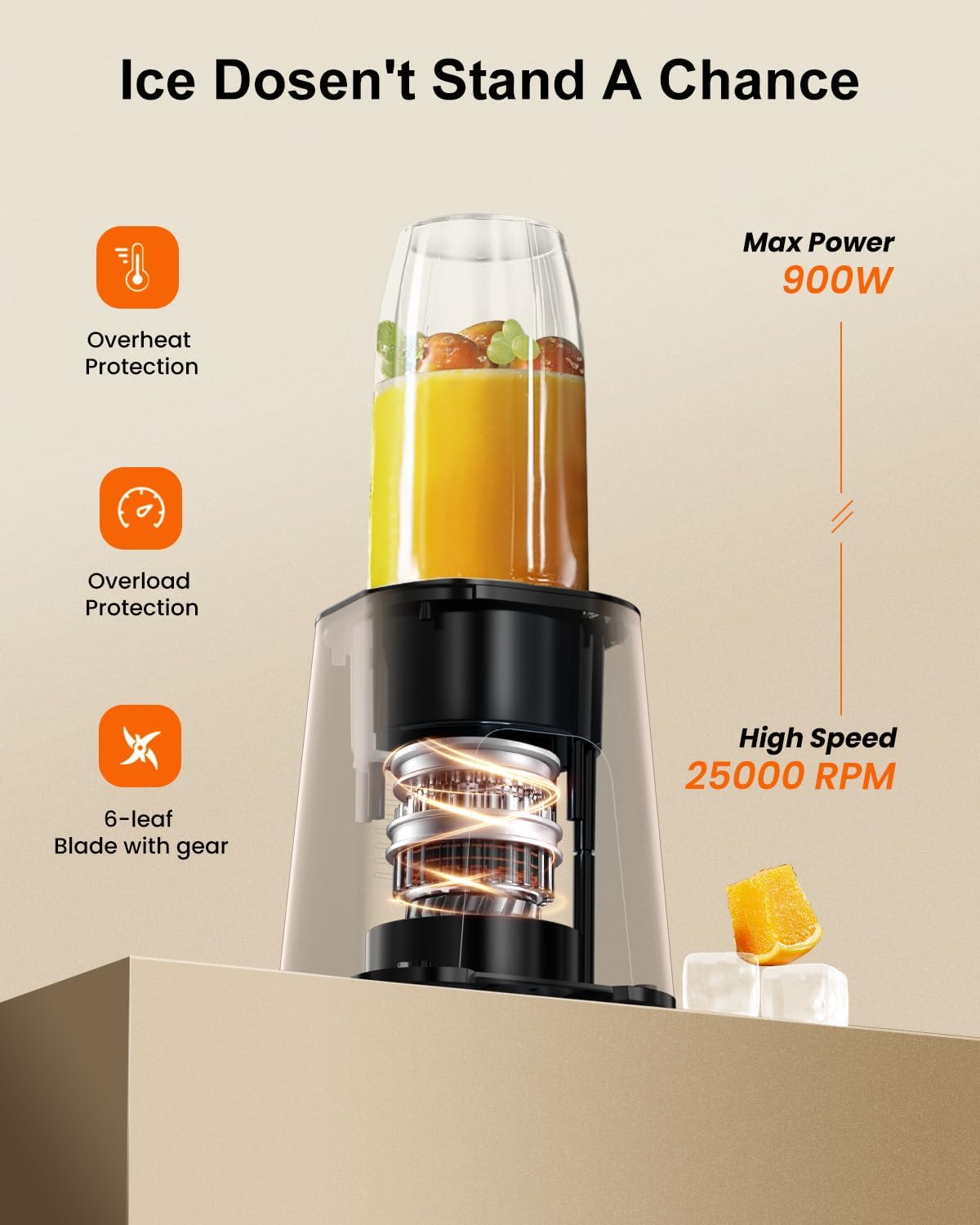 VEWIOR Smoothie Blender, 900W Personal Blender for Shakes and Smoothies, Blenders for Kitchen, Smoothie Juice Mixer with 2 * 22Oz BPA-Free To-Go Cups - Image 3