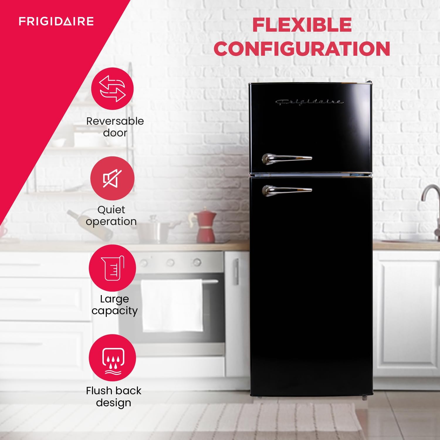 Frigidaire EFR786-BLACK EFR786 Retro Apartment Size Refrigerator with Top Freezer-2 Door Fridge with 7.5 Cu Ft of Storage Capacity, Adjustable Spill-Proof Shelves, Door & Crisper Bins, Black - Image 7