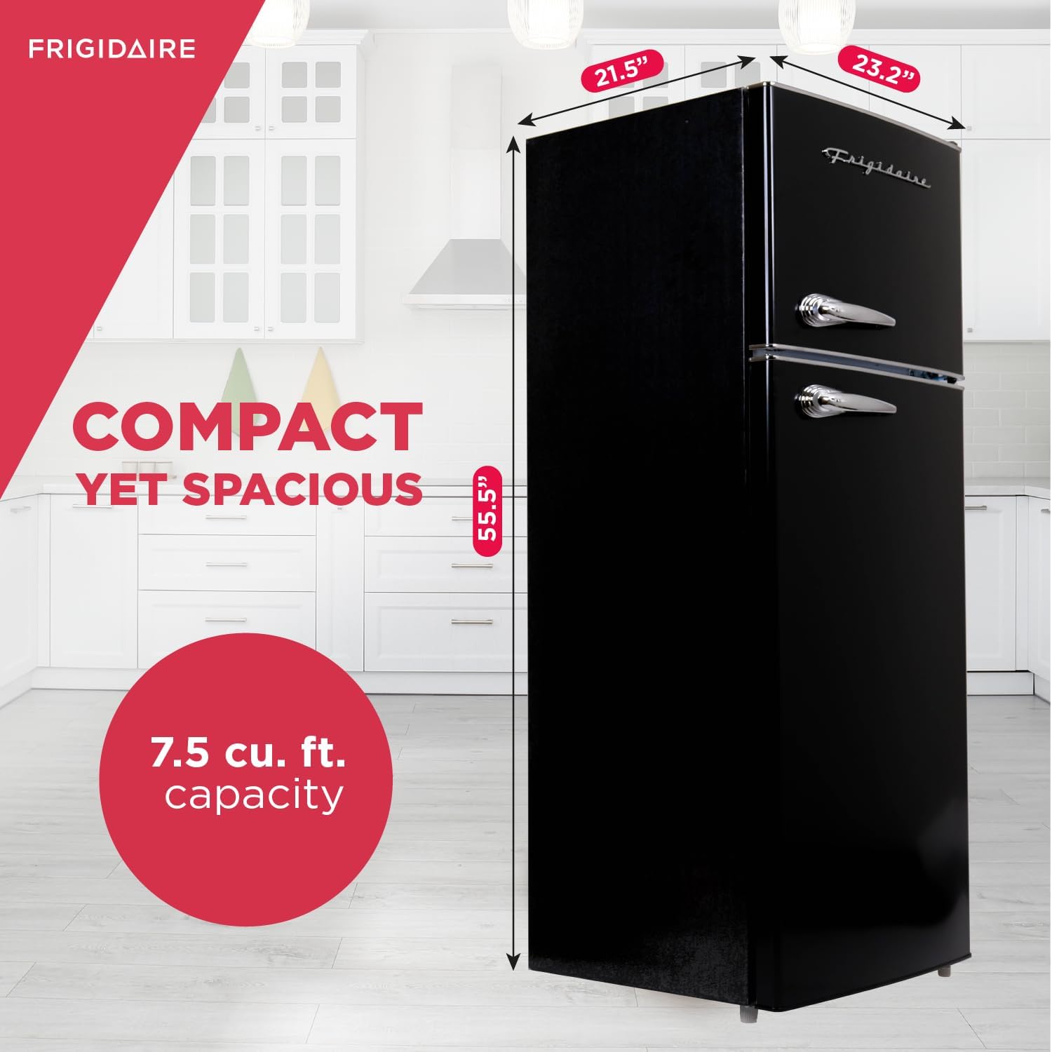 Frigidaire EFR786-BLACK EFR786 Retro Apartment Size Refrigerator with Top Freezer-2 Door Fridge with 7.5 Cu Ft of Storage Capacity, Adjustable Spill-Proof Shelves, Door & Crisper Bins, Black - Image 4