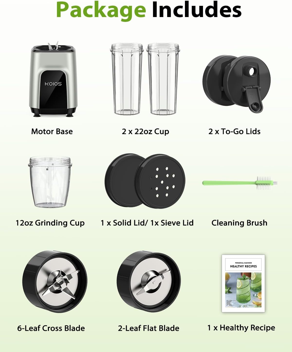 KOIOS Smoothies Blender, 900W Personal Blender and Grinder Combo for Kitchen, Smoothies Maker with 3 Non-BPA Portable Blender Cup for Baby Food, Beans, Nuts, Spice Protein Mixer - Image 9