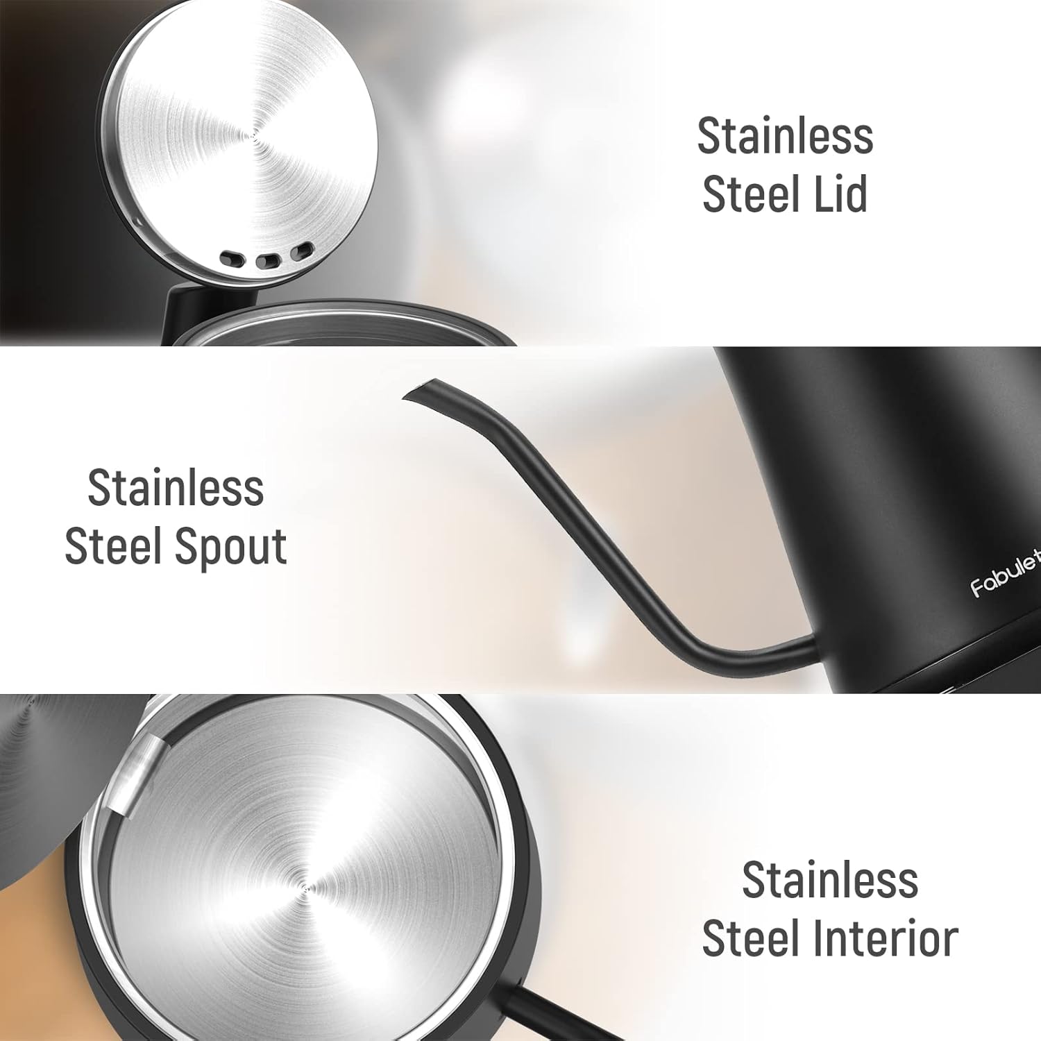 Gooseneck Electric Kettle Fabuletta 1500W Ultra Fast Boiling Water Kettle 100% Stainless Steel for Pour-over Coffee & Tea Leak-Proof Design French Press Boil-Dry Protection 1L - Image 5