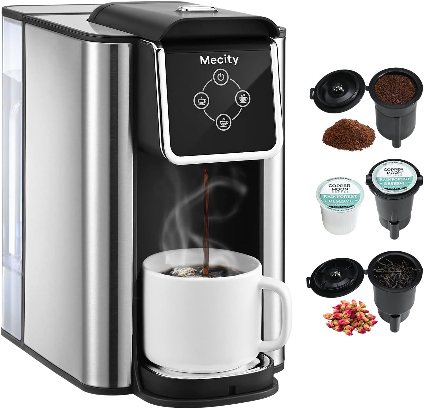 Mecity Coffee Maker 3 in 1 Single Serve Coffee Machine, Compatible with K cup Capsules, Instant Coffee Pot, Tea maker, 6,8,10 Oz Cup, Removable 50 Oz Water Reservoir, 120V 1150W - Image 2