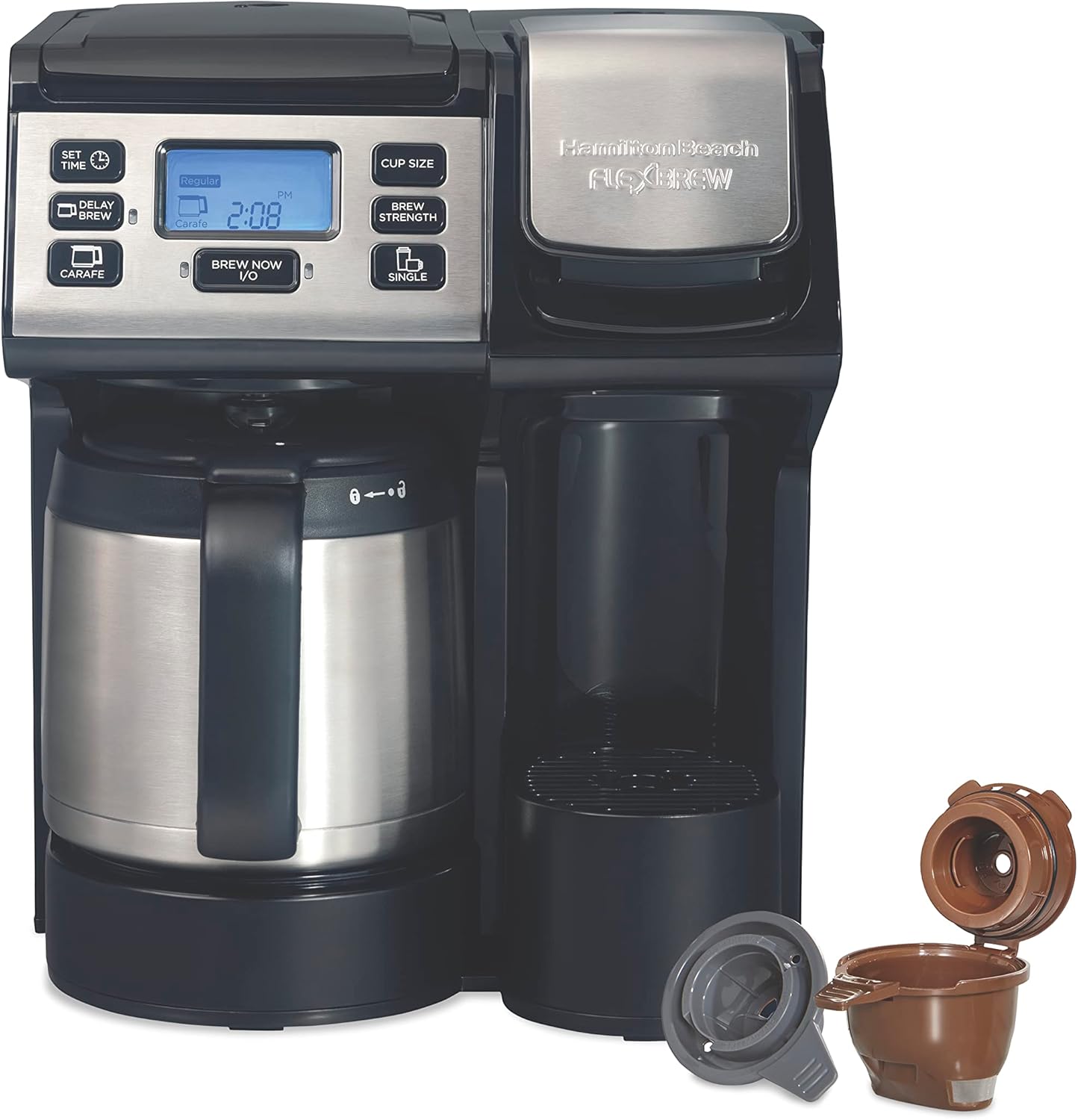 Hamilton Beach FlexBrew Trio 2-Way Coffee Maker, Compatible with K-Cup Pods or Grounds, Combo, Single Serve & Full 12c Thermal Pot, Black and Stainless – Fast Brewing - Image 2
