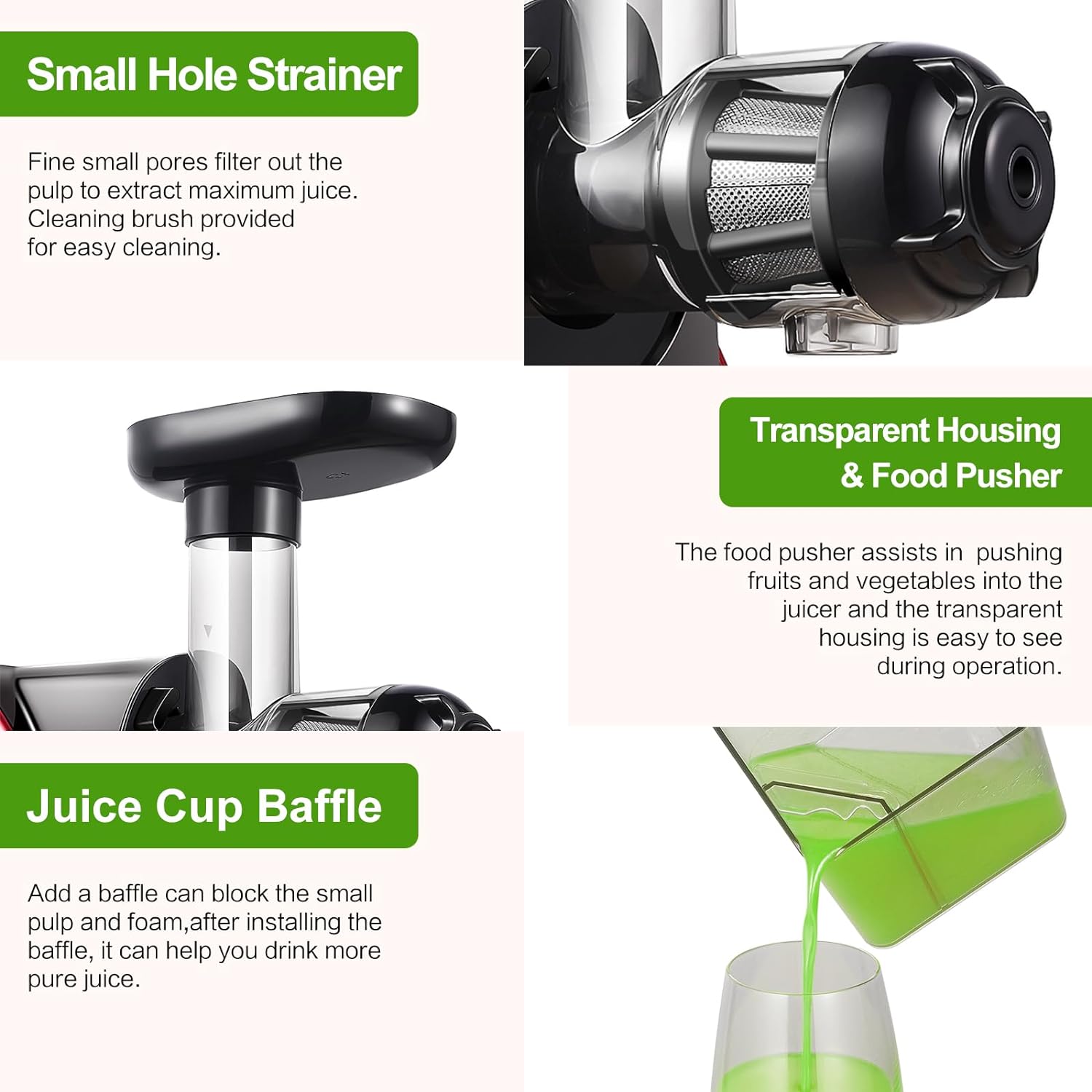 Juicer Machine, Aobosi Slow Masticating Juicer, Cold Press Juicer Machines with Reverse Function, Quiet Motor, High Juice Yield with Juice Jug & Brush for Cleaning (Matte Black) - Image 5