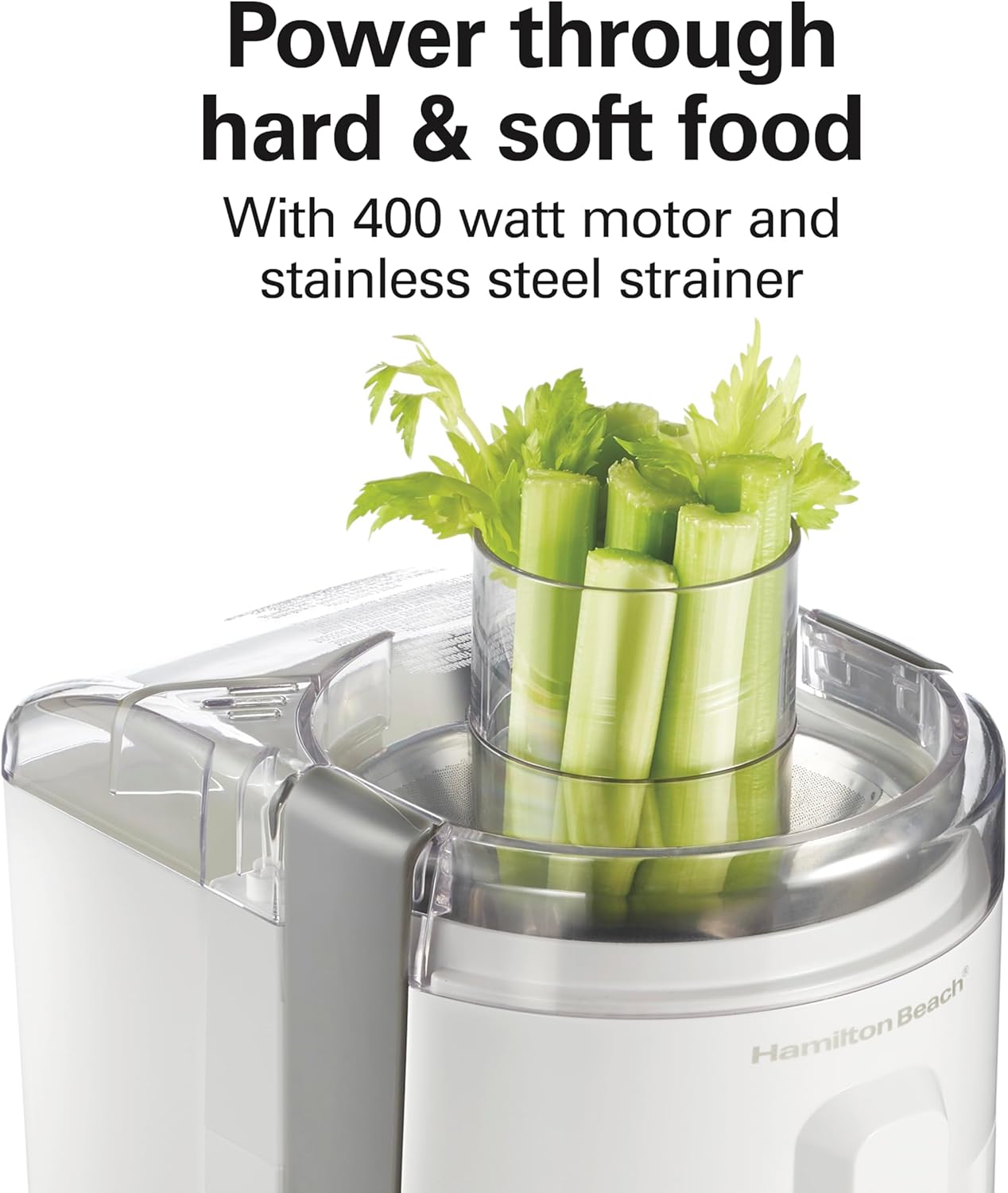 Hamilton Beach HealthSmart Juicer Machine, Compact Centrifugal Extractor, 2.4” Feed Chute for Fruits and Vegetables, Easy to Clean, BPA Free, 400W, White (67501) - Image 5