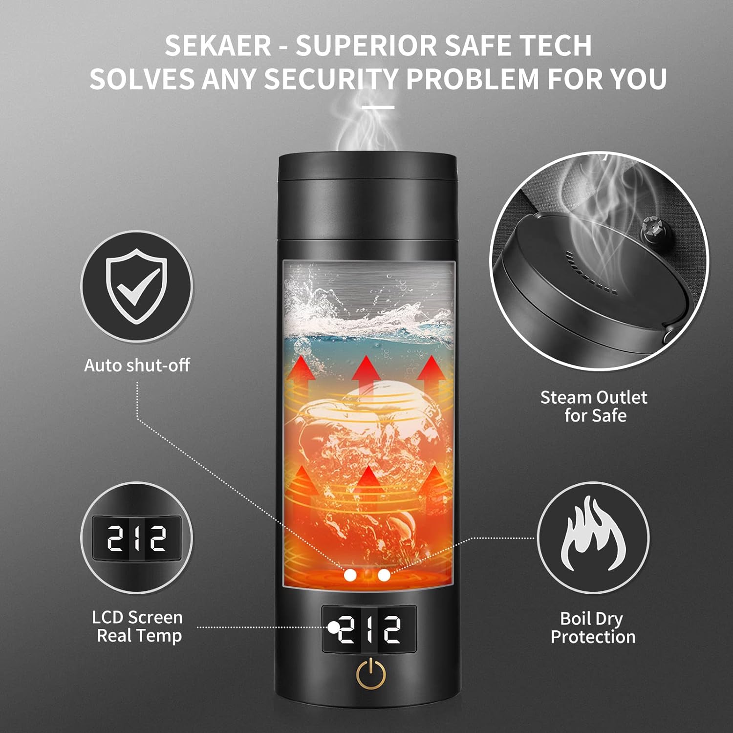 Sekaer Travel Electric Tea Kettle Portable Small Mini Coffee Kettle, with 4 Variable Presets, Personal Hot Water Boiler 304 Stainless Steel with Auto Shut-Off & Boil Dry Protection, SY-618B - Image 7