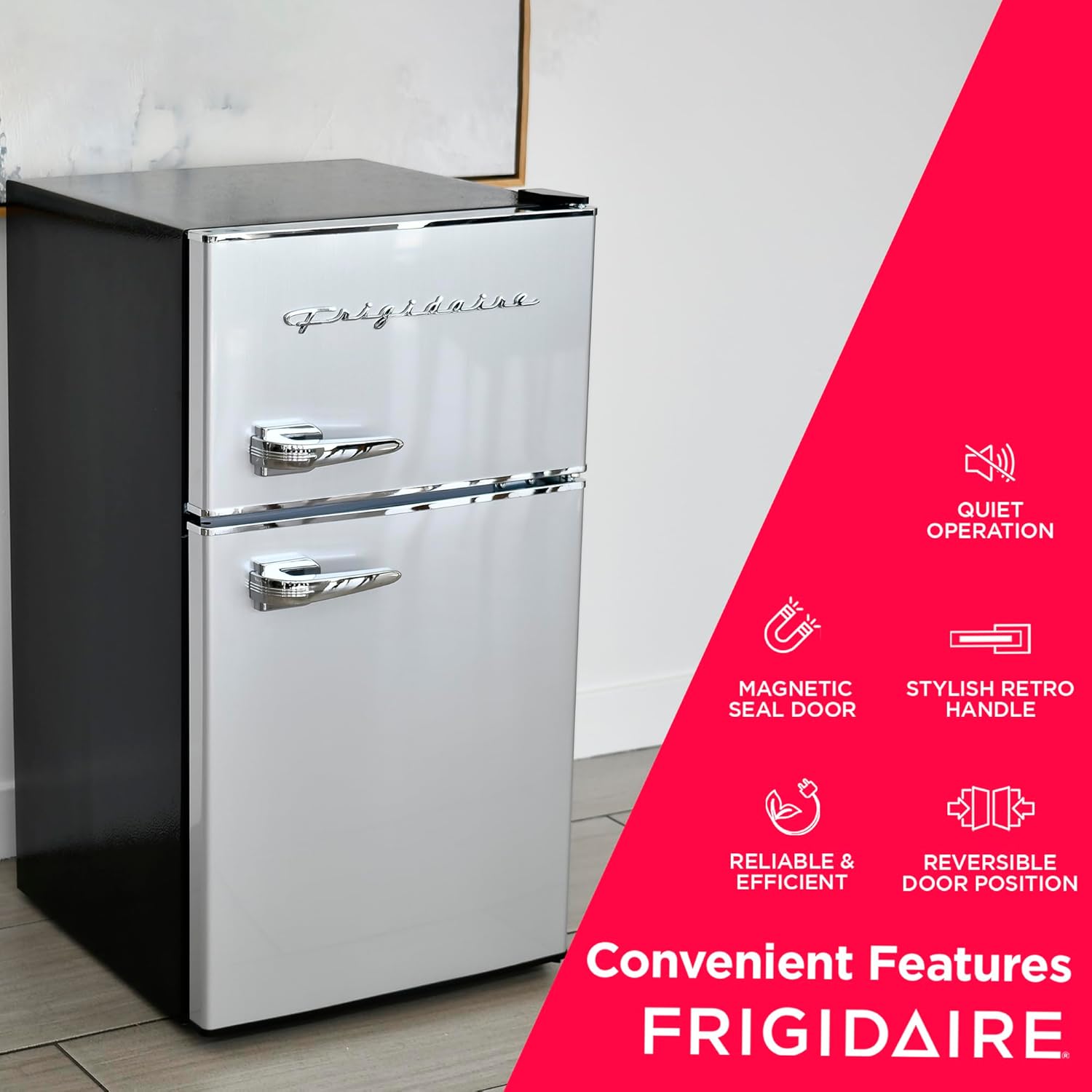 Frigidaire EFR341 Compact Small Top-Freezer Refrigerator, Stainless Steel Mini Bar Fridge Platinum Series-21.26" D x 17.83" W x 33.5" H, 3.2 cu ft Double Door - Image 6