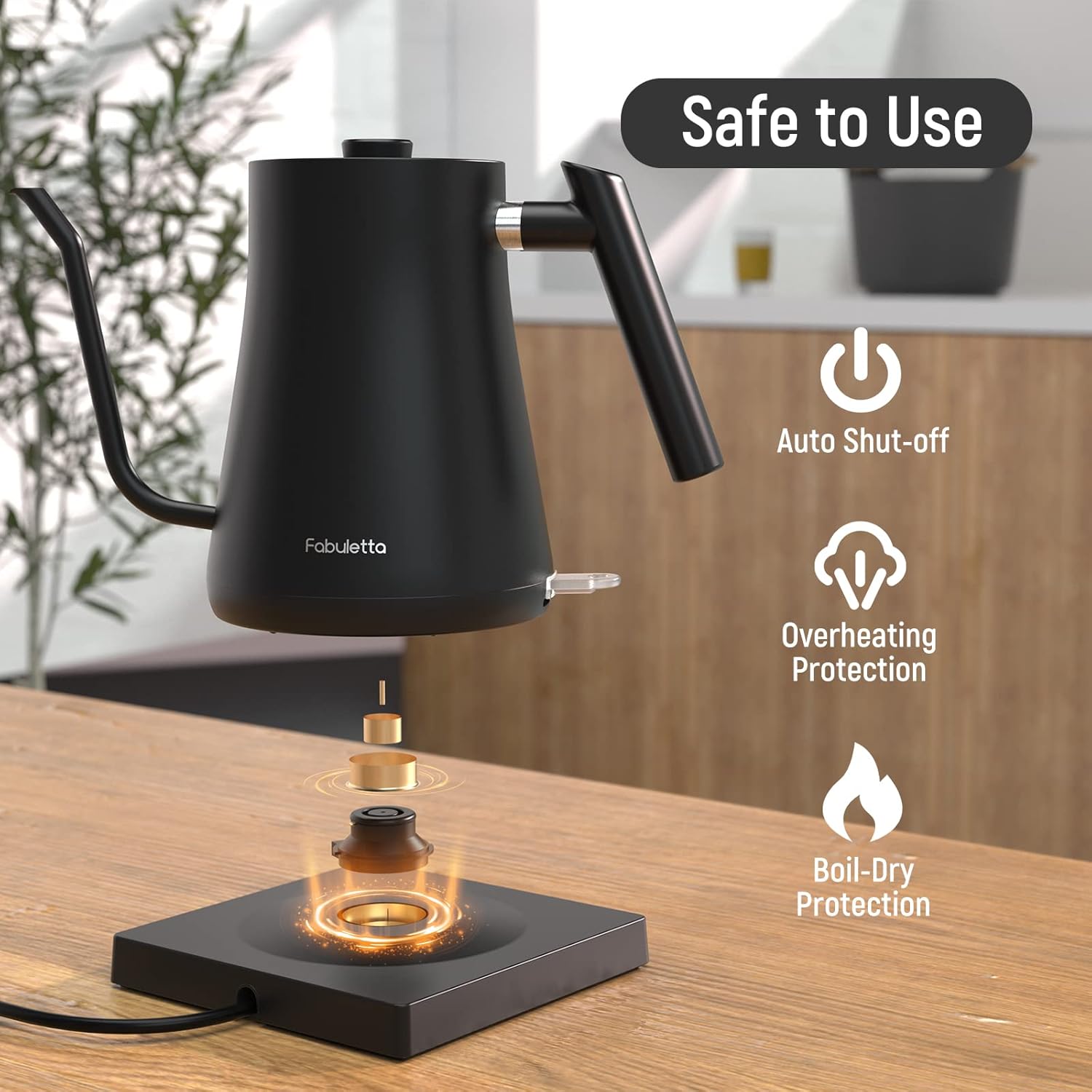 Gooseneck Electric Kettle Fabuletta 1500W Ultra Fast Boiling Water Kettle 100% Stainless Steel for Pour-over Coffee & Tea Leak-Proof Design French Press Boil-Dry Protection 1L - Image 7