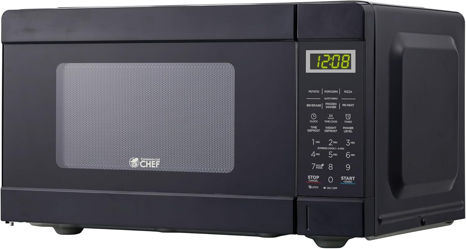 COMMERCIAL CHEF 0.9 Cu Ft Microwave with 10 Power Levels, Push Button and Child Lock, 900 Watt Microwave with Digital Controls, Countertop Microwave with Timer and Quick-Touch Menu, Black - Image 2