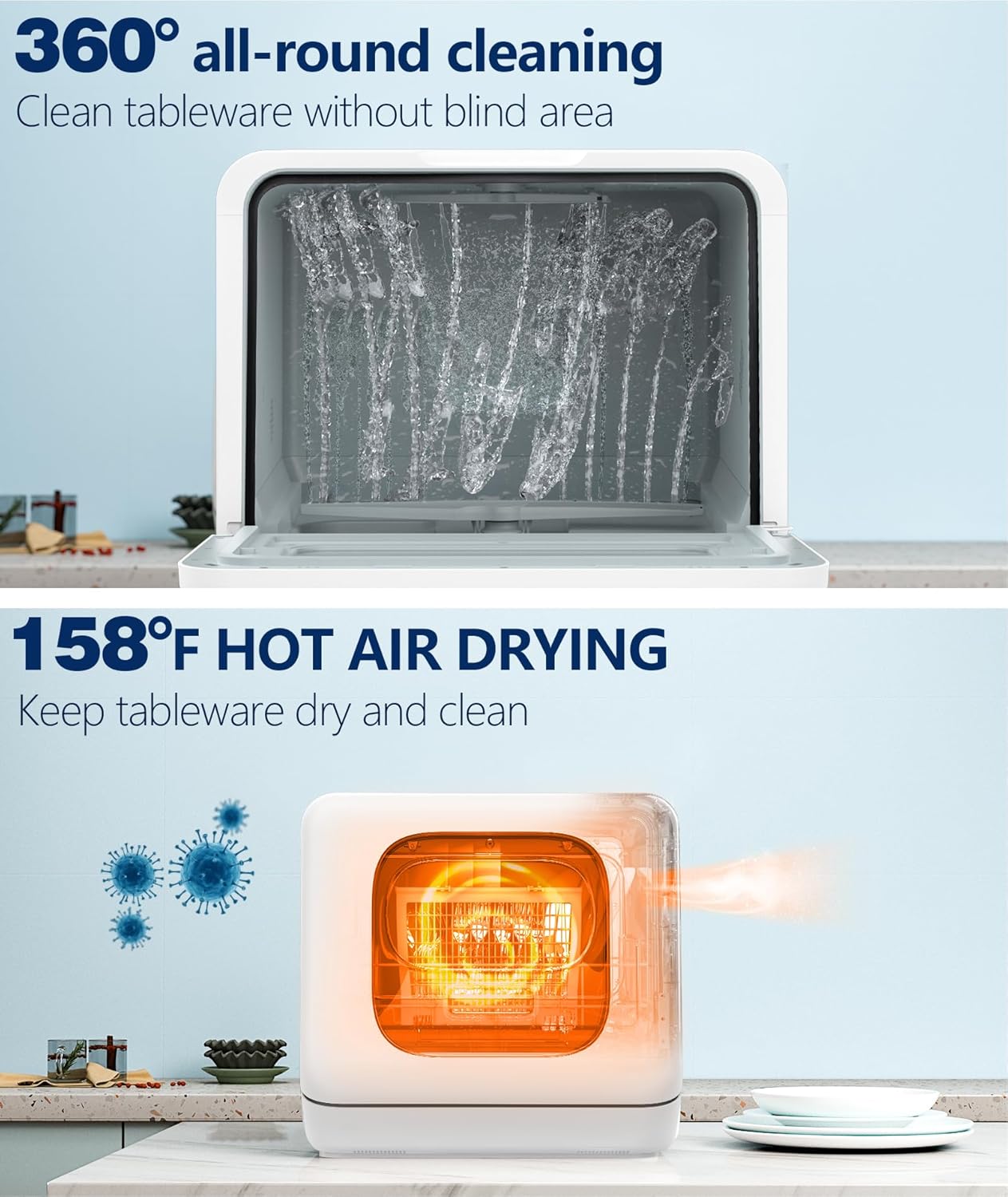 Joy Pebble Countertop Dishwasher, 28 Pieces Dishes/Cycle, 6 Washing Programs&Hot Drying, Dish Washer with 360°Dual Spray, with Child Lock&Delayed Start, Portable Dishwasher for Apartment/RV/Dorm - Image 4