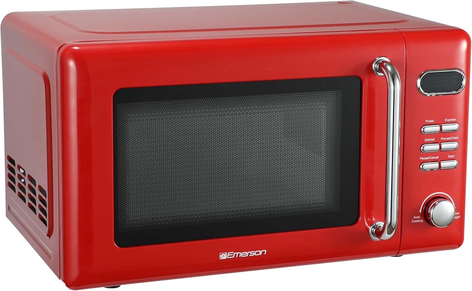 Emerson MWR7020RD Compact Countertop Microwave Oven with Button Control, LED Display, 700W 5 Power Levels, 8 Auto Menus, Glass Turntable and Child Safe Lock, 0.7, Retro Red - Image 3
