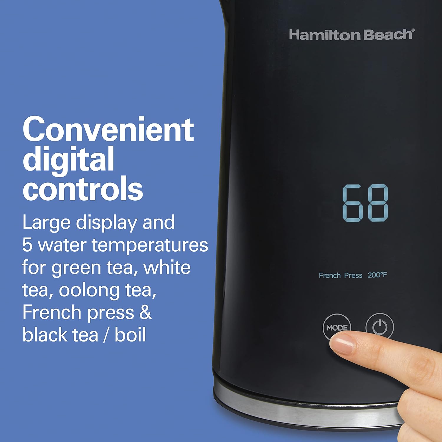 Hamilton Beach Digital Temperature Control Electric Tea Kettle, Hot Water Boiler & Heater 1.7L, 5 Preset Modes + Keep Warm, Fast Boil 1500 Watts, BPA Free, Cool-Touch Exterior, Black (41033) - Image 4