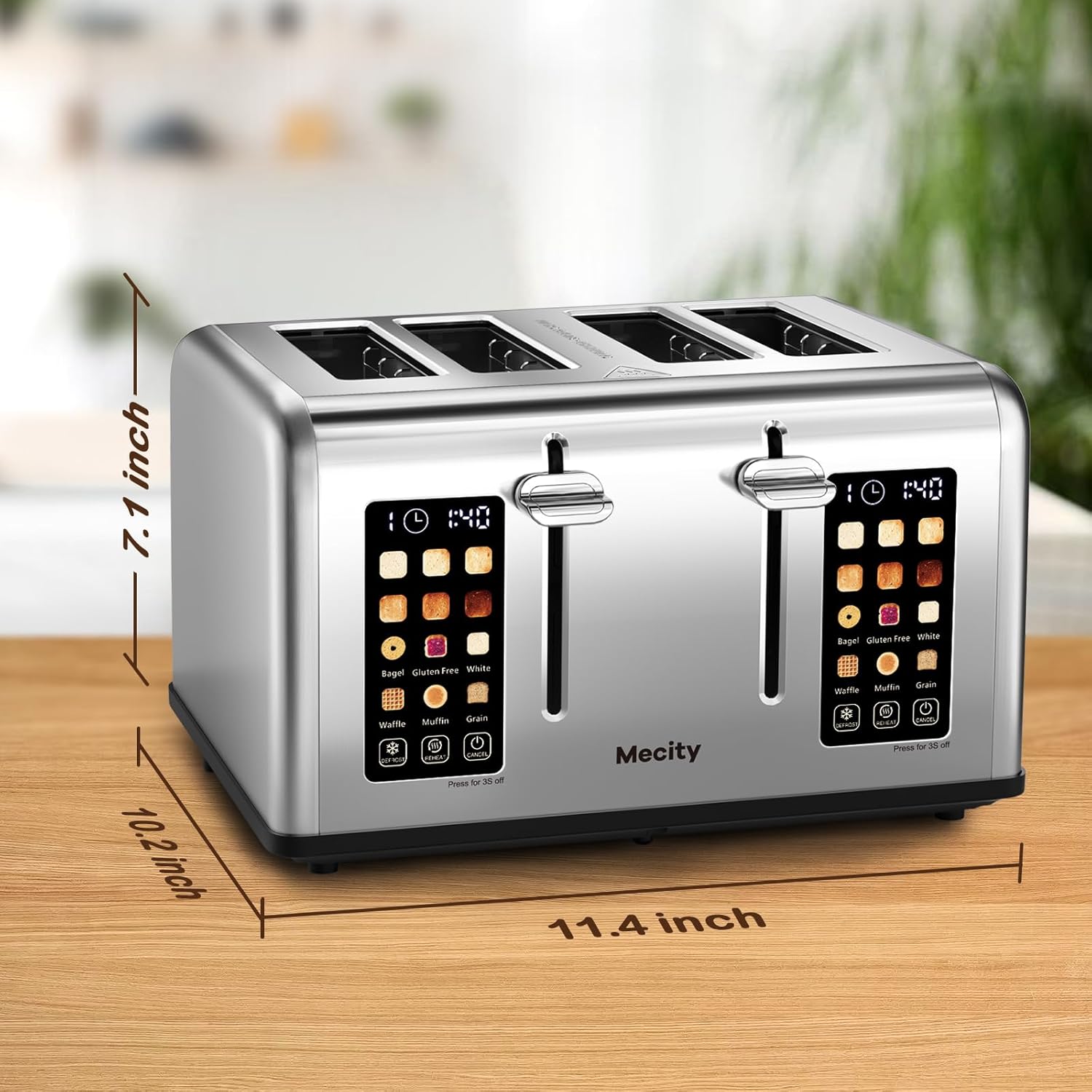 Mecity 4 Slice Toaster Touch Screen Control 4 Wide Slot, Stainless Steel Smart Bread Toaster for Bagel Muffin Waffle, Dual Control Pannel, Timer, Defrost, Reheat, 120V 1650W - Image 9