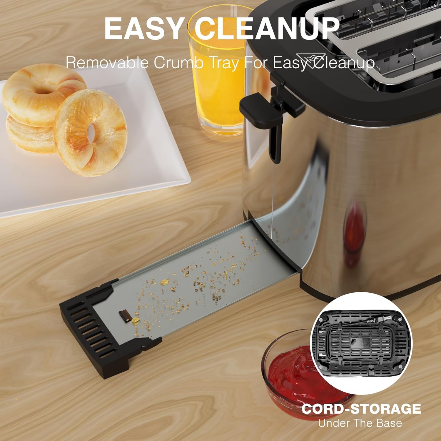 Extra Wide Slot 2-Slice Toaster with Digital Countdown Timer, Stainless Steel, 6 Browning Settings, Built-in Warming Rack, Cancel/Bagel/Defrost Functions - Image 7