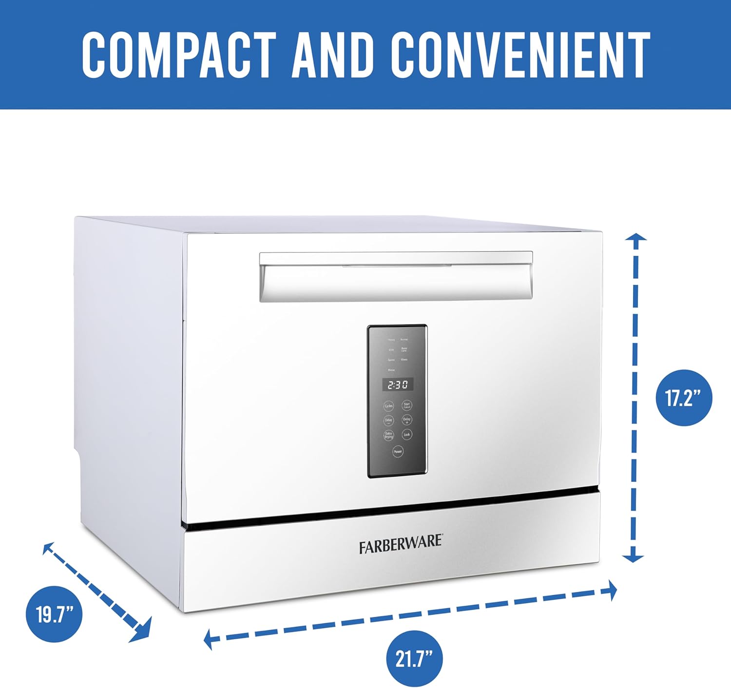 Farberware Compact 6-Place Setting Dishwasher - Portable Mini Countertop Dishwasher with 7 Wash Programs - Perfect for Small Spaces Like Apartment, Dorm, Boat, Camper/RV - Image 4