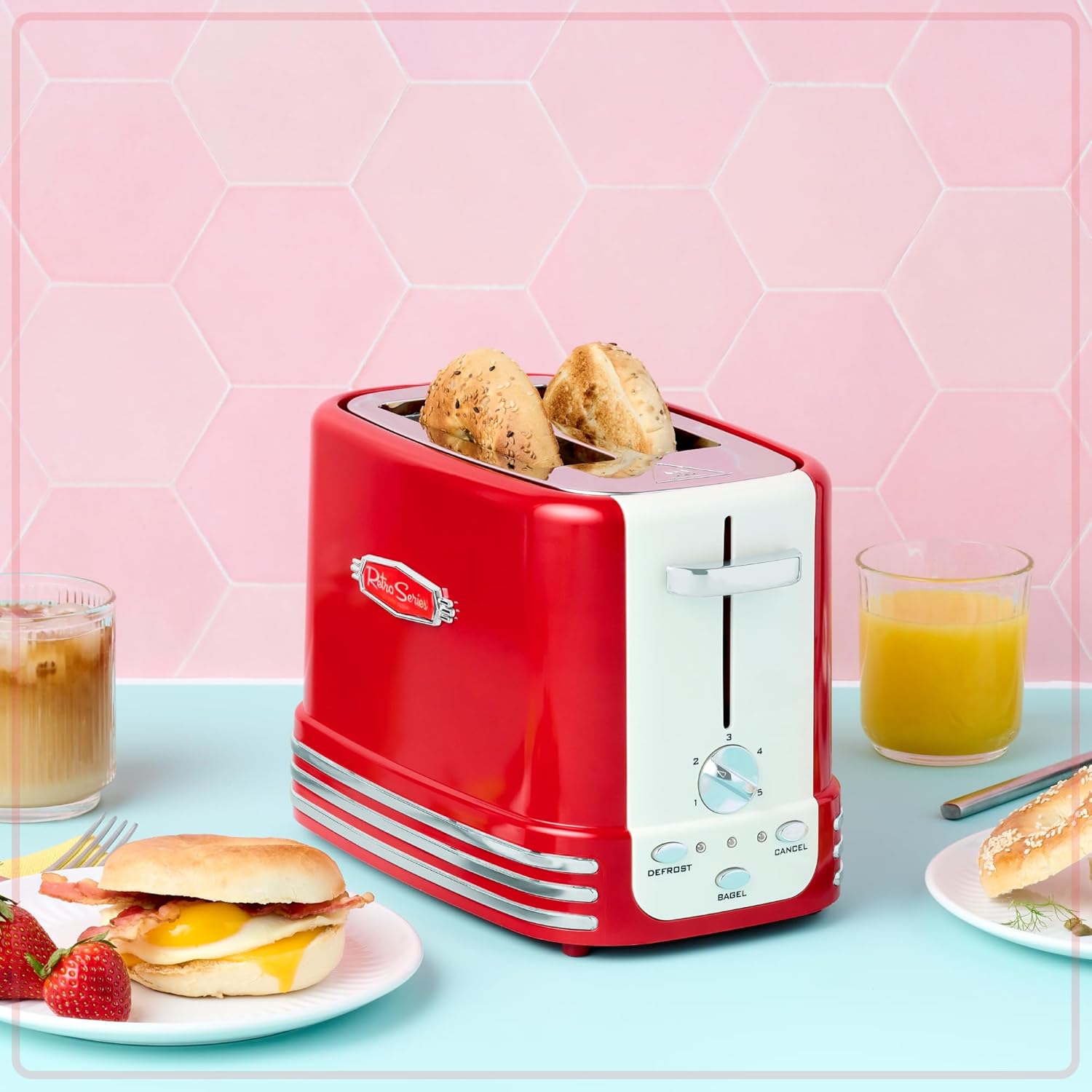 Nostalgia Retro Wide 2-Slice Toaster, Vintage Design With Crumb Tray, Cord Storage & 5 Toasting Levels, Red - Image 5