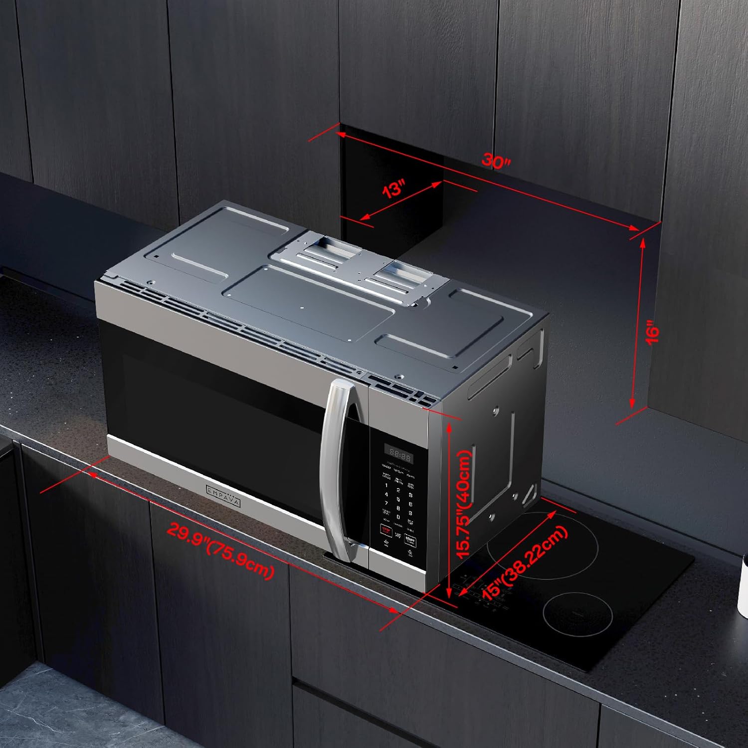 Empava Over the Range Microwave Oven with Screen Touch Control, 1000 Watts, 300 CFM Venting and Sensor Cooking in Stainless Steel, EMPV-30OTR01, Silver - Image 8