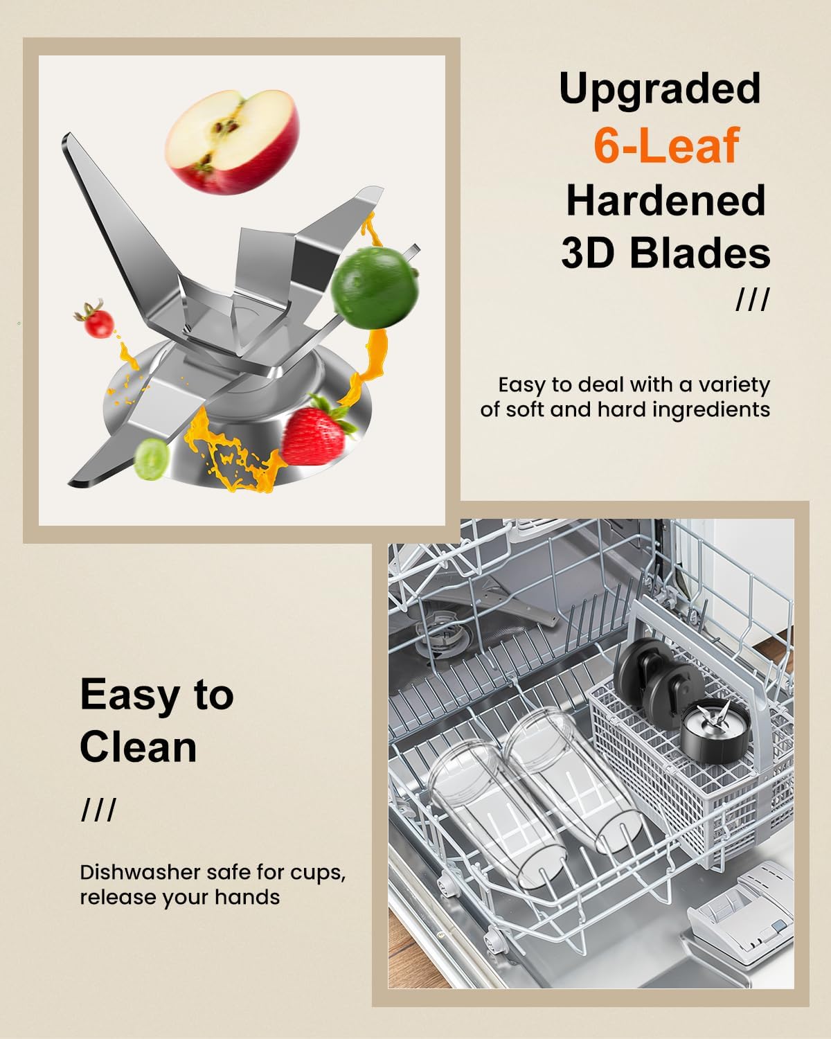 VEWIOR Smoothie Blender, 900W Personal Blender for Shakes and Smoothies, Blenders for Kitchen, Smoothie Juice Mixer with 2 * 22Oz BPA-Free To-Go Cups - Image 9