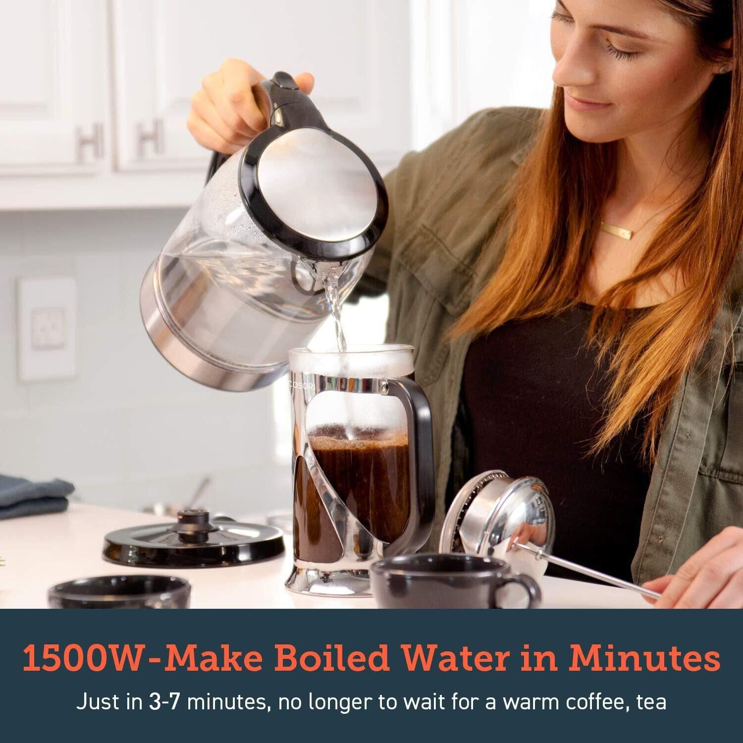 COSORI Speed-Boil Electric Tea Kettle, 1.7L Hot Water Kettle (BPA Free) 1500W Auto Shut-Off & Boil-Dry Protection, LED Indicator Inner Lid & Bottom, Transparent - Image 7