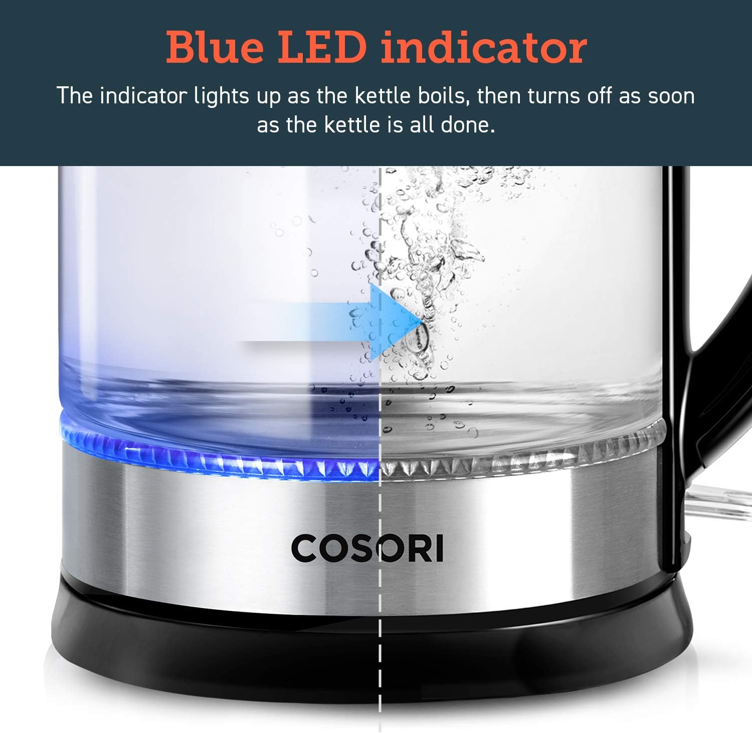 COSORI Speed-Boil Electric Tea Kettle, 1.7L Hot Water Kettle (BPA Free) 1500W Auto Shut-Off & Boil-Dry Protection, LED Indicator Inner Lid & Bottom, Transparent - Image 4