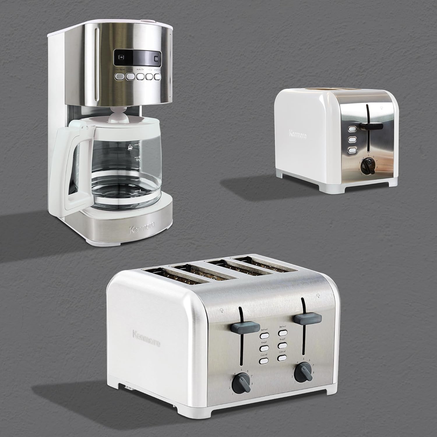 Kenmore Coffee Maker 12 cup Drip Coffee Machine Reusable Filter Programmable Timer Digital Display Aroma Control Glass Carafe Charcoal Water Filter Regular Bold Stainless Steel and white - Image 9