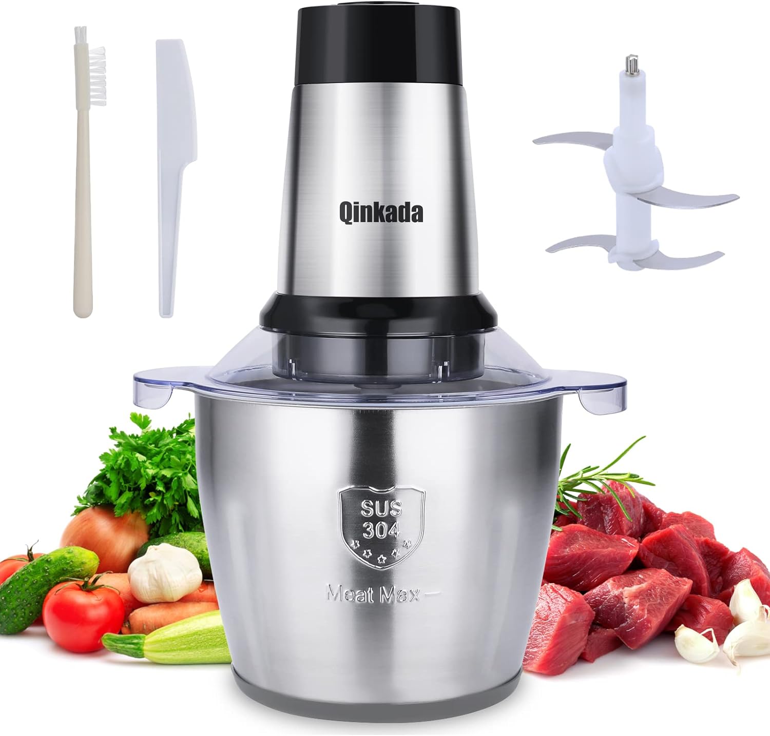 Food Processor, 500W Powerful Meat Grinder, 14Cup Stainless Steel Bowl, 3 Speed Modes 4 Bi-Level Blades for Onion, Meat, Nuts, Fruit, Garlic, Vegetable, Baby Food - Image 2