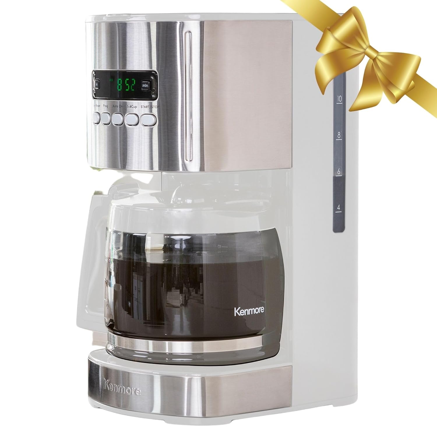 Kenmore Coffee Maker 12 cup Drip Coffee Machine Reusable Filter Programmable Timer Digital Display Aroma Control Glass Carafe Charcoal Water Filter Regular Bold Stainless Steel and white - Image 2